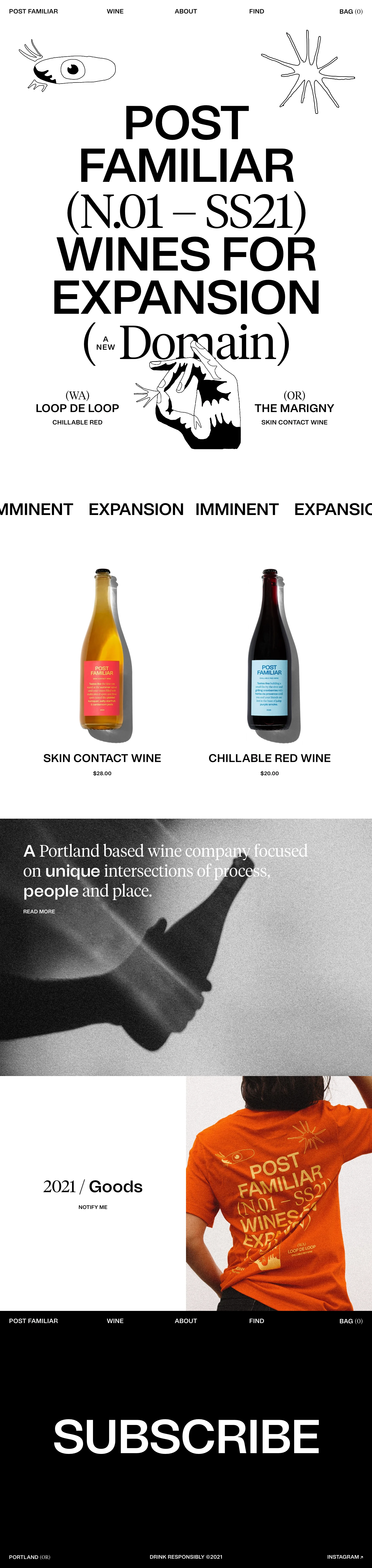 Post Familiar Wine Landing Page Example: A new domain. We partner with creative winemakers to co-create sustainable wines with nuance and novelty.