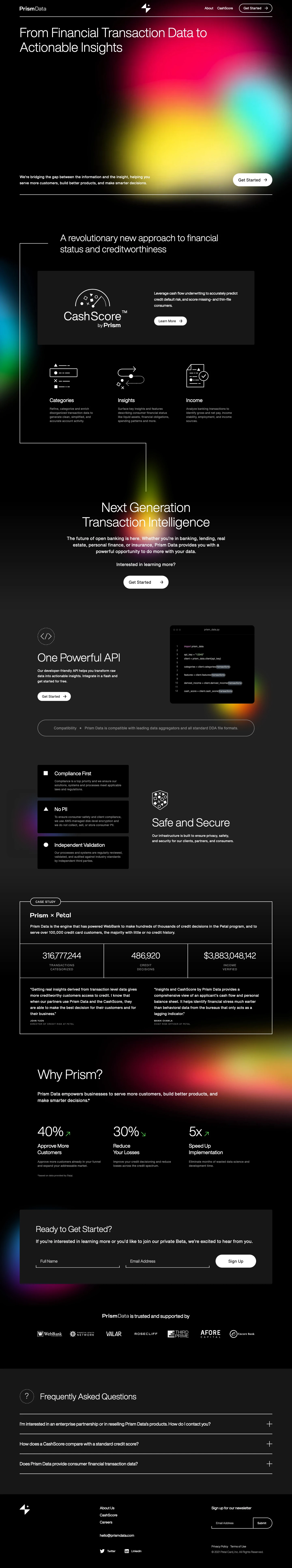 Prism Data Landing Page Example: Prism Data is a next-generation transaction intelligence platform that helps you serve more customers, build better products, and make smarter decisions.