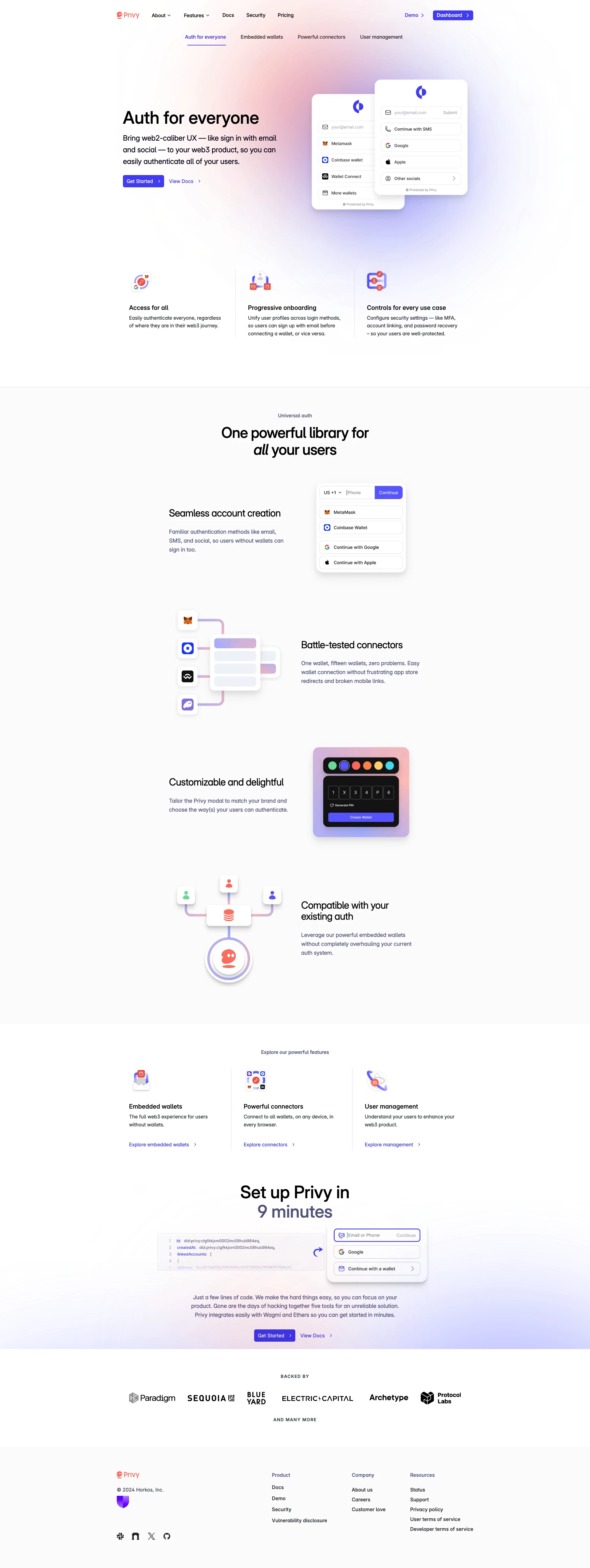 Privy Landing Page Example: Better products deserve safer data. Delightful products should keep their users in control. Privy builds authentication, authorization and data control tooling so developers can deliver amazing products that keep users safe. Onboard all your users to web3.