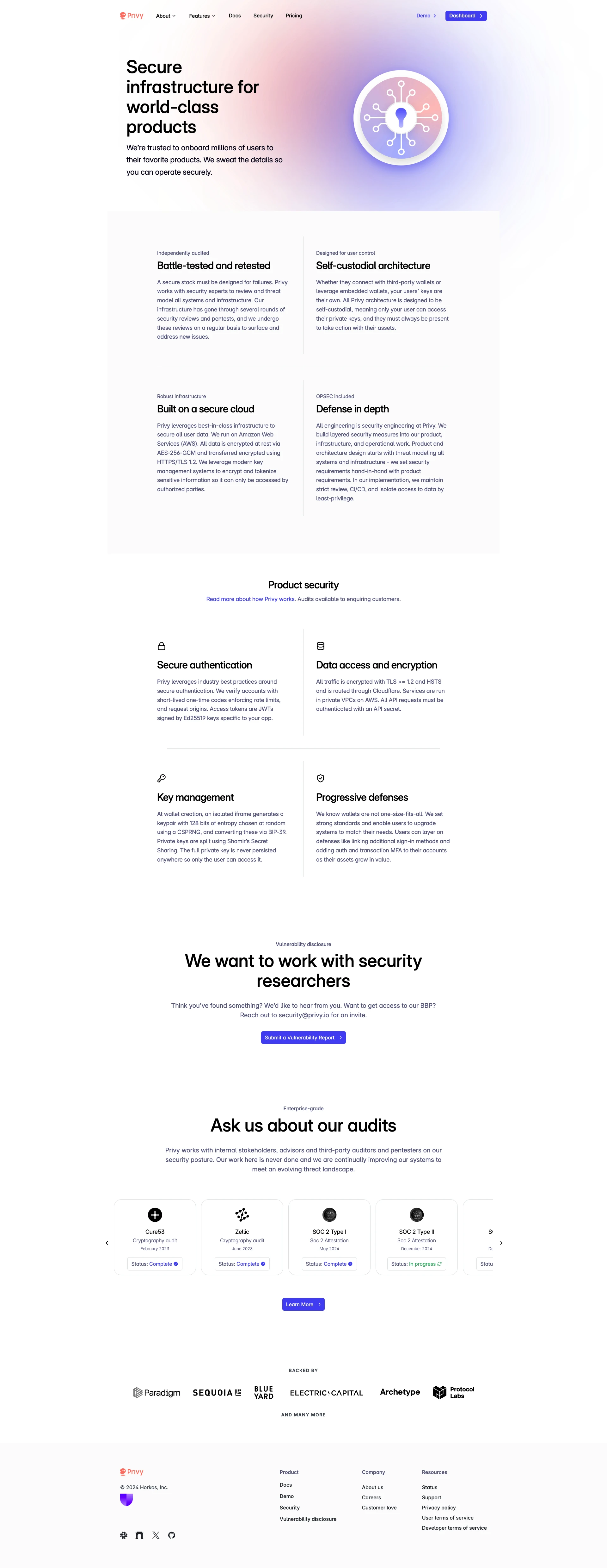 Privy Landing Page Example: Better products deserve safer data. Delightful products should keep their users in control. Privy builds authentication, authorization and data control tooling so developers can deliver amazing products that keep users safe. Onboard all your users to web3.