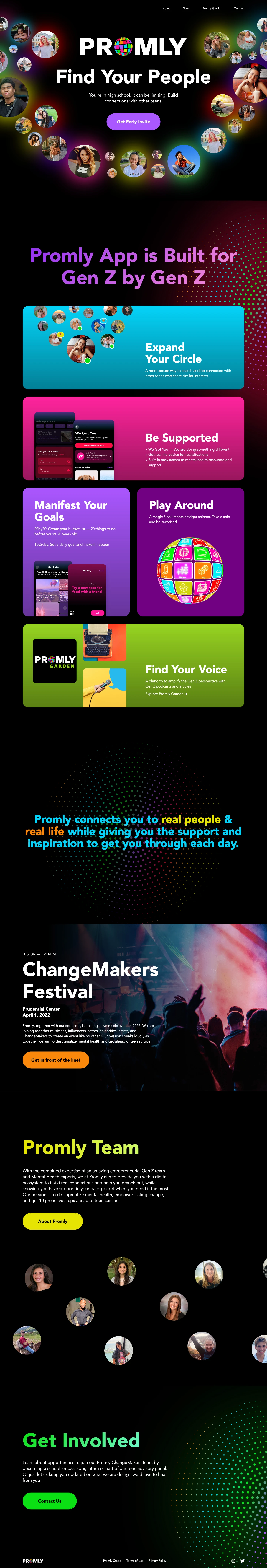 Promly App Landing Page Example: Promly is the new social platform that helps teens connect in real life.