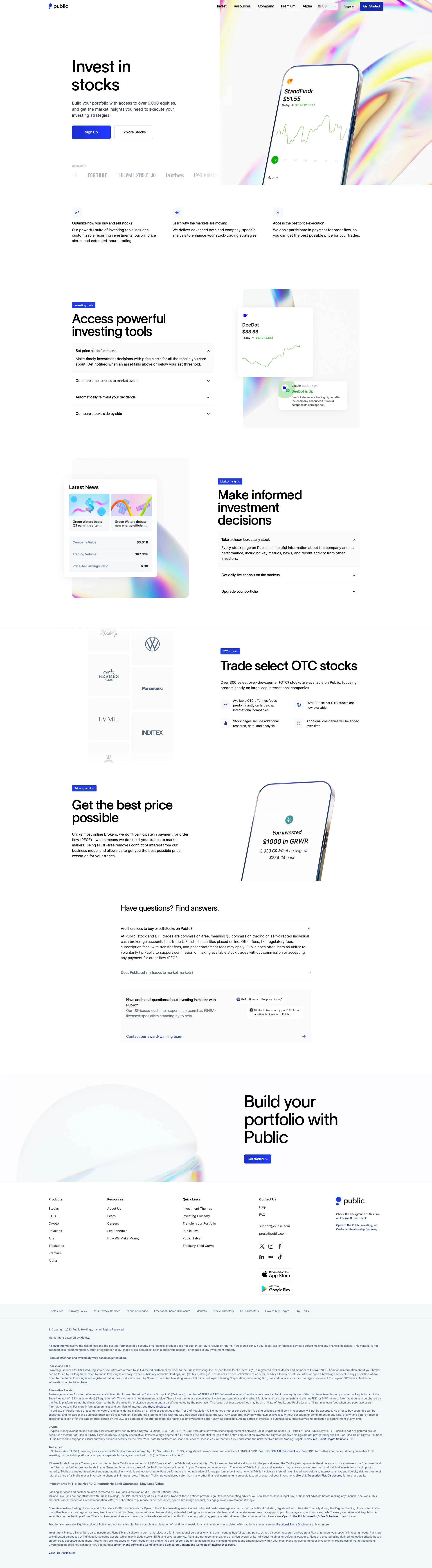 Public Landing Page Example: One place for all your investing. Invest in 9,000+ equities and get the insights that matter with real-time data, live audio shows, and reporting tailored to your portfolio.