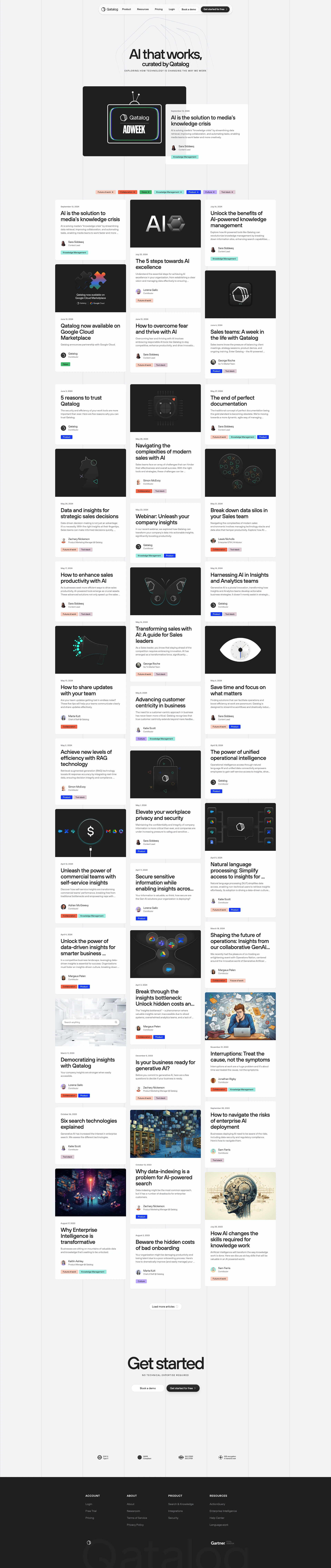 Qatalog Landing Page Example: Qatalog transforms how businesses interact with data, access internal knowledge and and automate complex processes with AI to drive operational excellence.