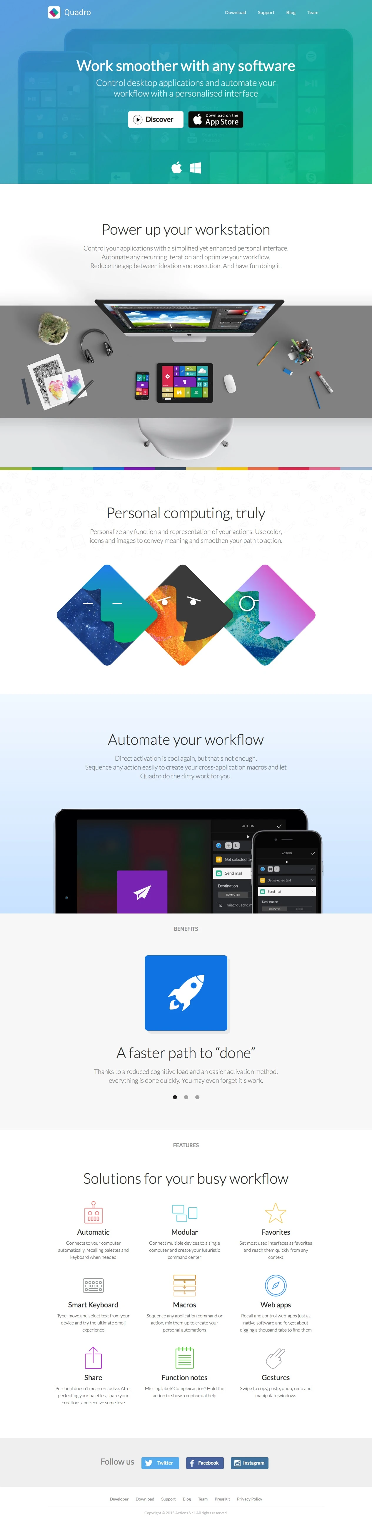 Quadro Landing Page Example: Control desktop applications and automate your workflow with a personalised interface