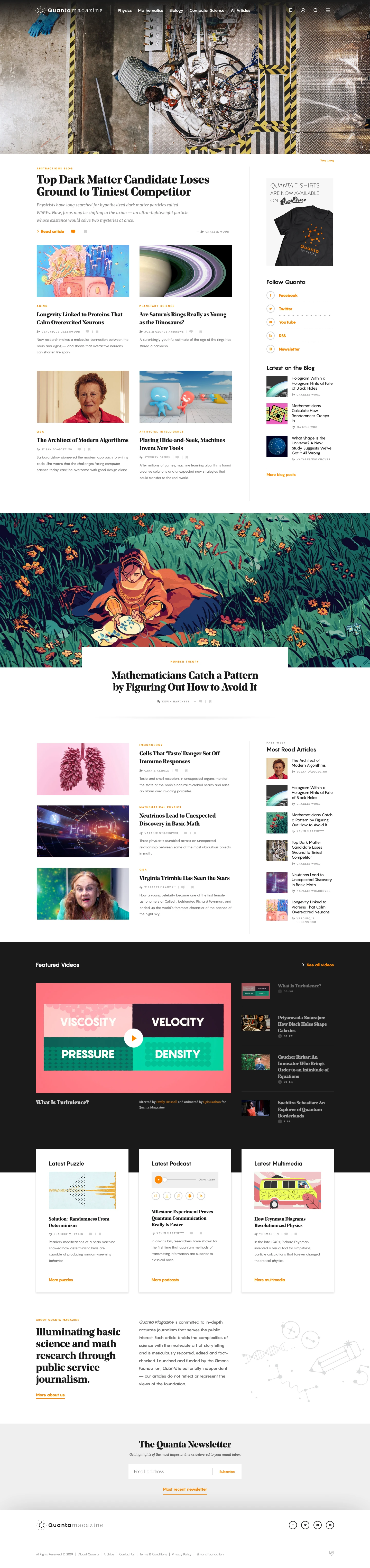 Quanta Magazine Landing Page Example: Illuminating mathematics, physics, biology and computer science research through public service journalism.