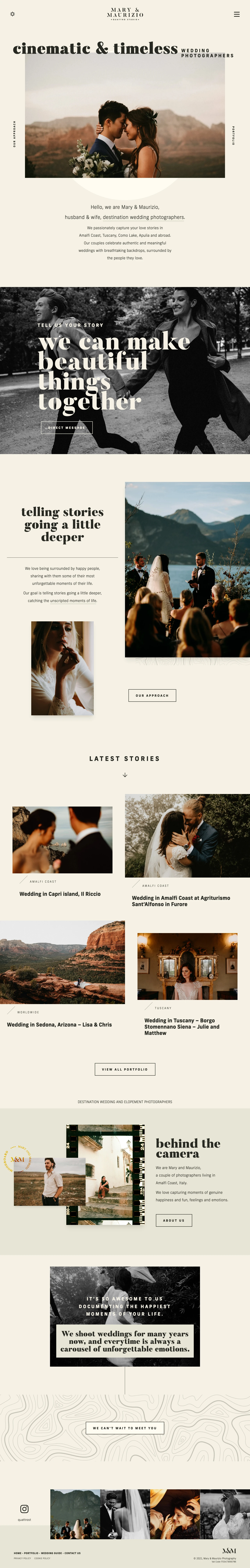 Mary & Maurizio Landing Page Example: Husband & wife destination wedding photographers. We passionately capture your love stories in Amalfi Coast, Tuscany, Como Lake, Apulia and abroad.