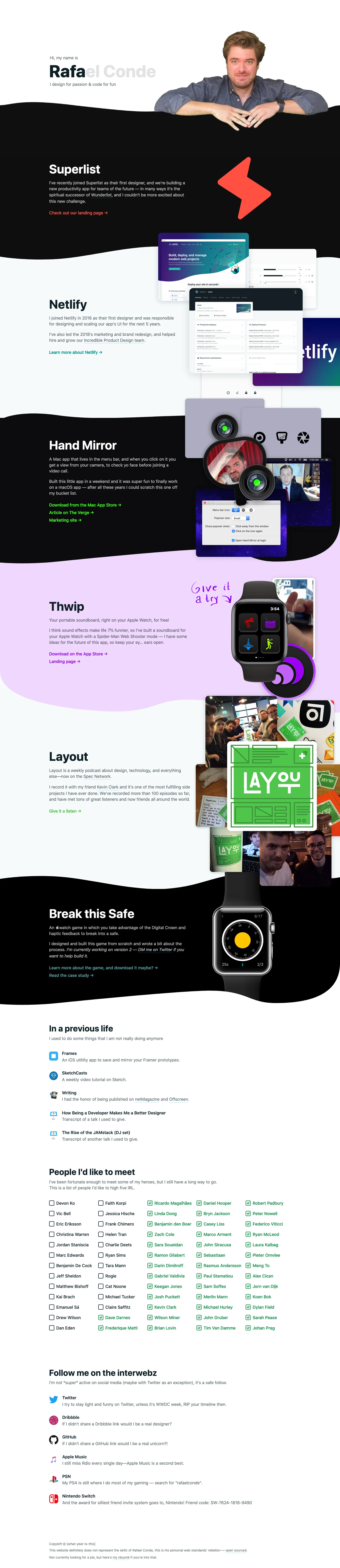 Rafael Conde Landing Page Example: I design for passion & code for fun.
