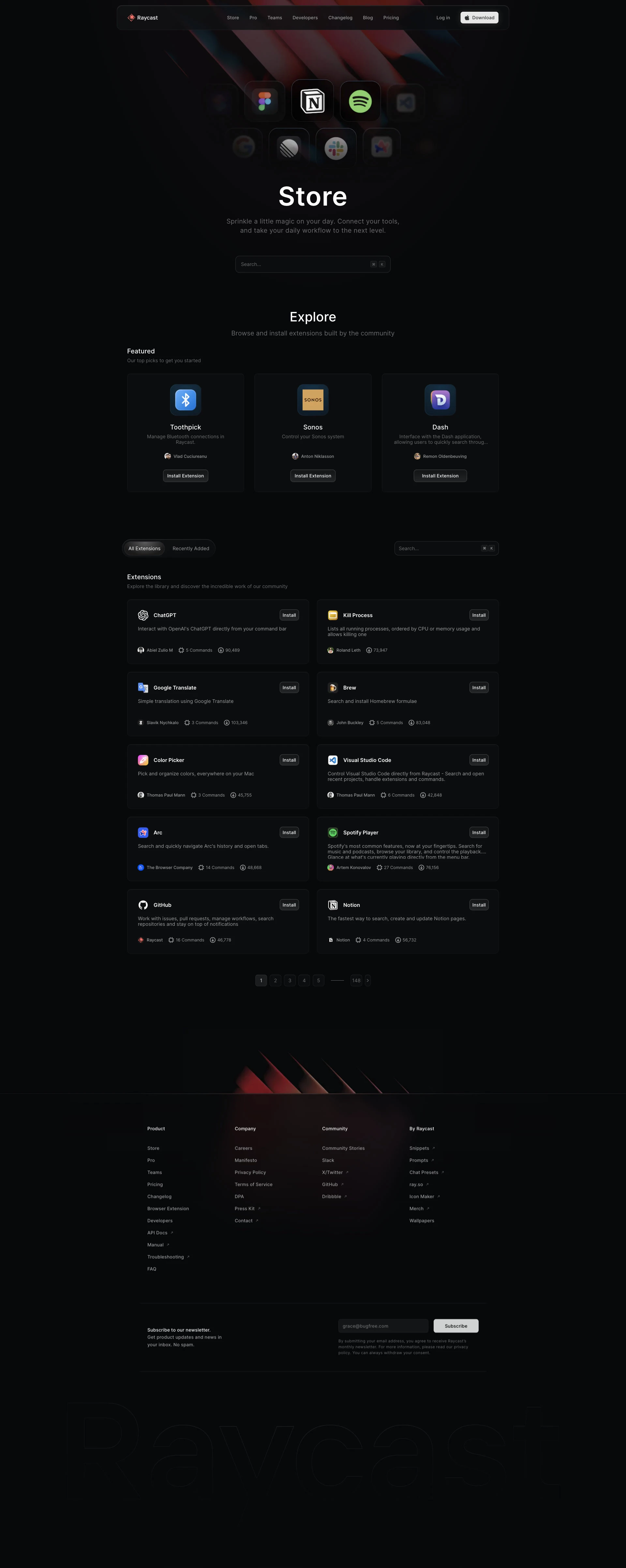 Raycast Landing Page Example: Your shortcut to everything. A collection of powerful productivity tools all within an extendable launcher. Fast, ergonomic and reliable.