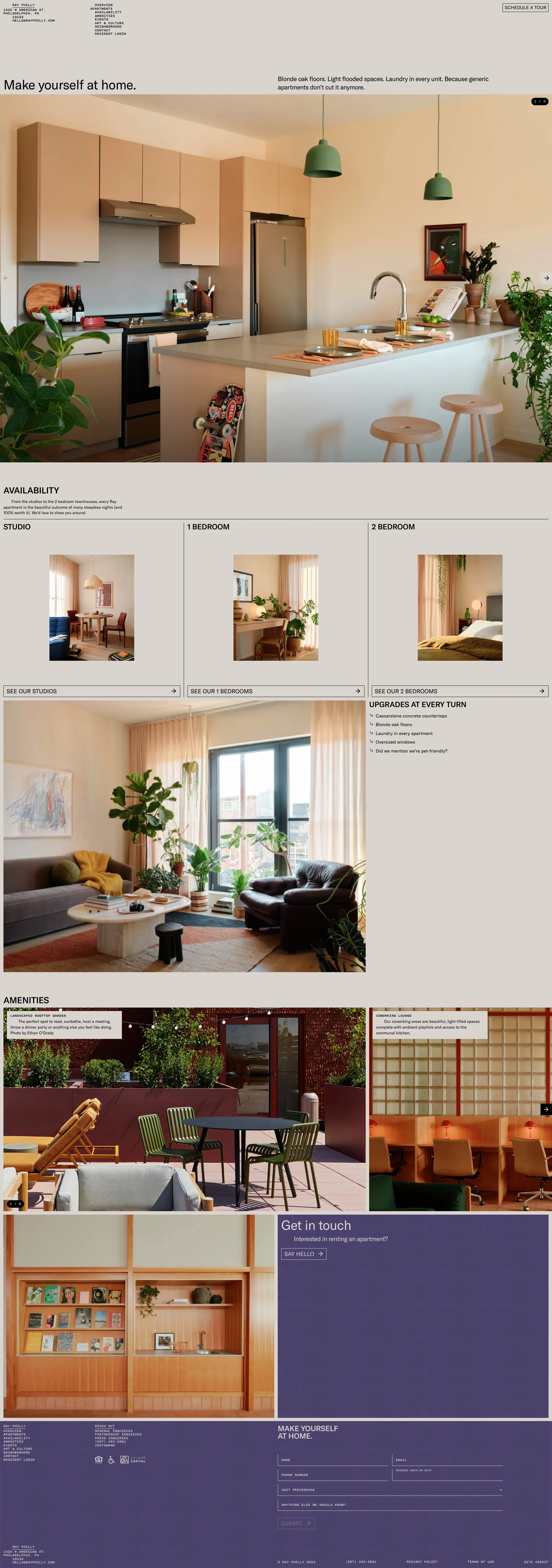 Ray Philly Landing Page Example: Our apartments are really special. Think huge windows, blonde oak floors, laundry in every unit and so are the building’s full-time artist studios and ground floor communal spaces.