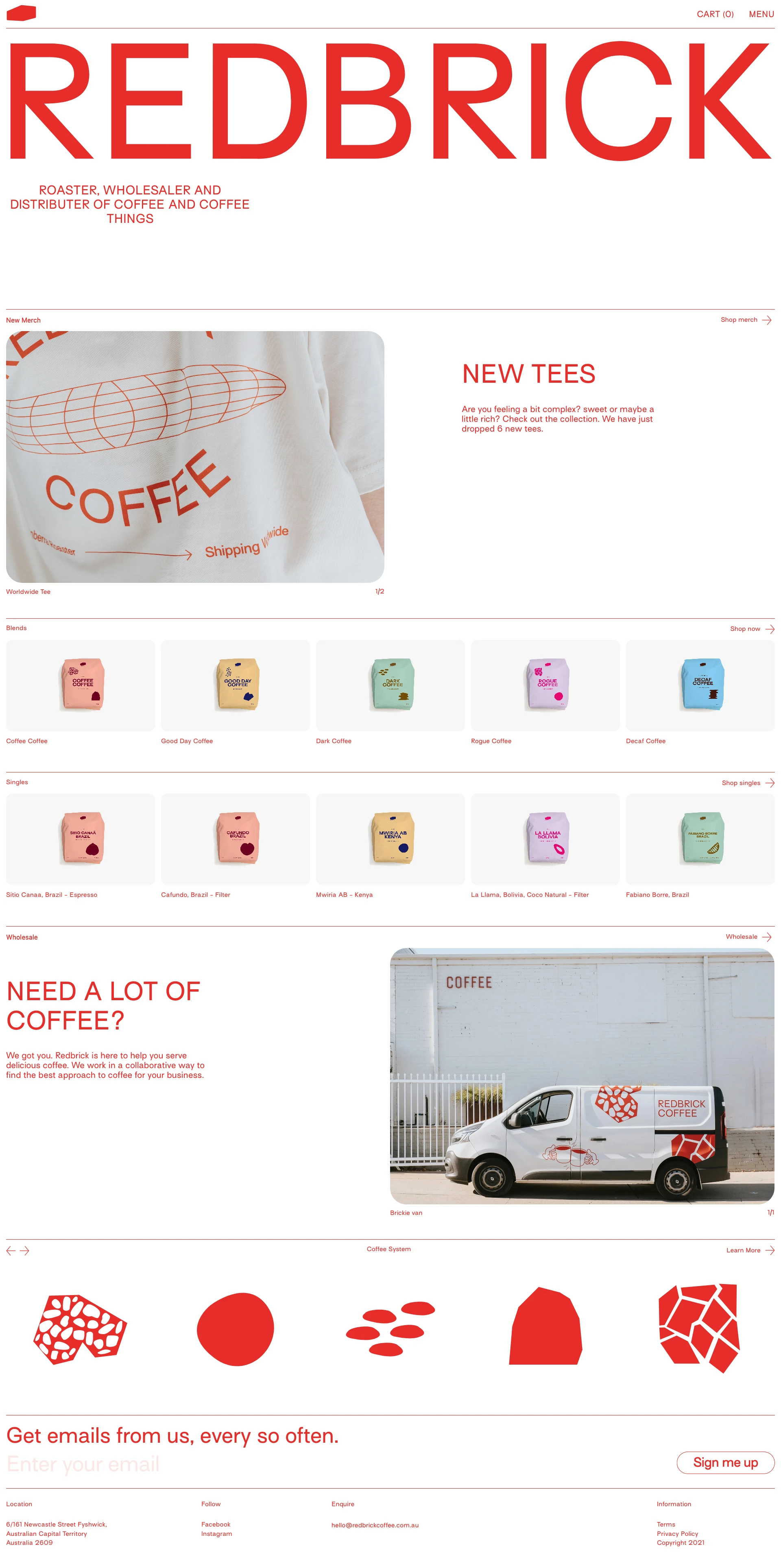 Redbrick Landing Page Example: Roaster, wholesaler and distributer of coffee and coffee things.