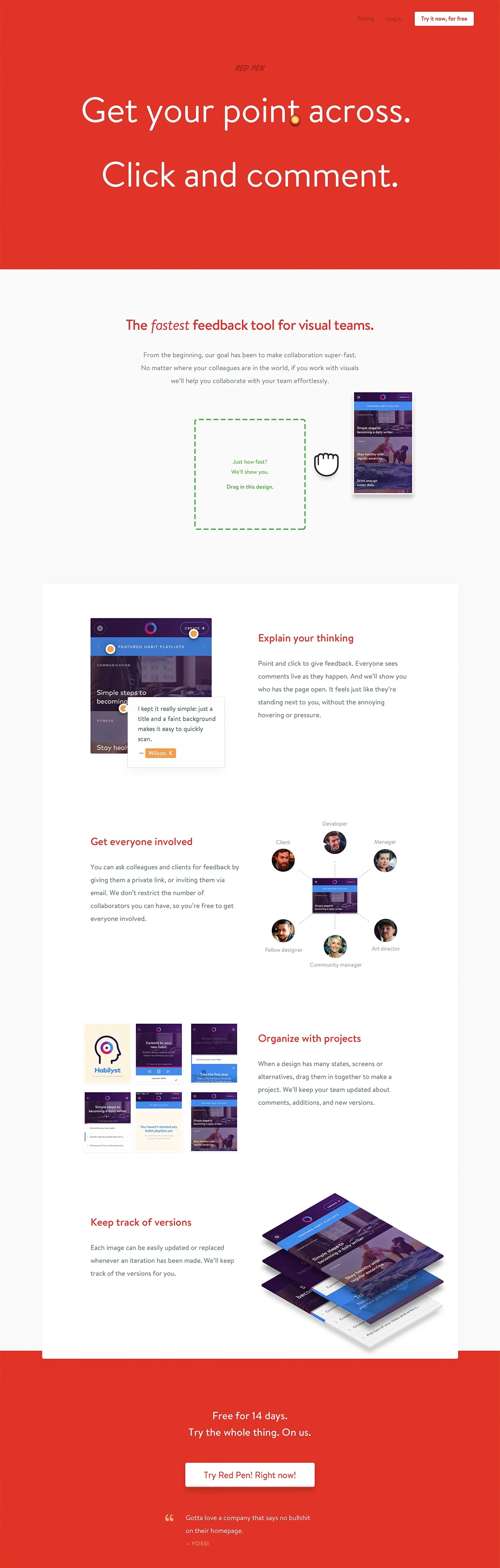 Red Pen Landing Page Example: Upload your design and get live, annotated feedback. It's the simplest way to get thoughts from the people you trust.