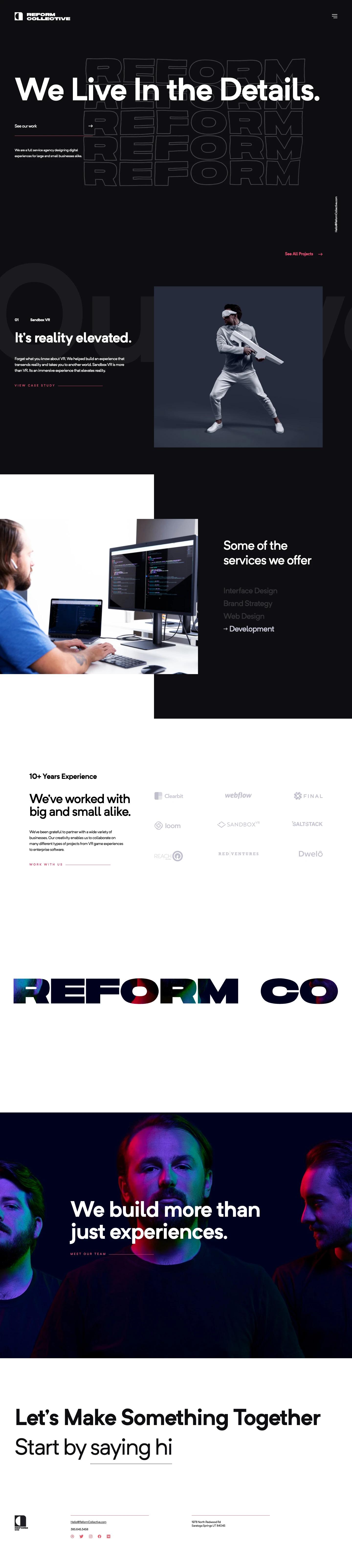Reform Collective Landing Page Example: We are a full service agency based in the Salt Lake City area, designing digital experiences for large and small businesses alike.