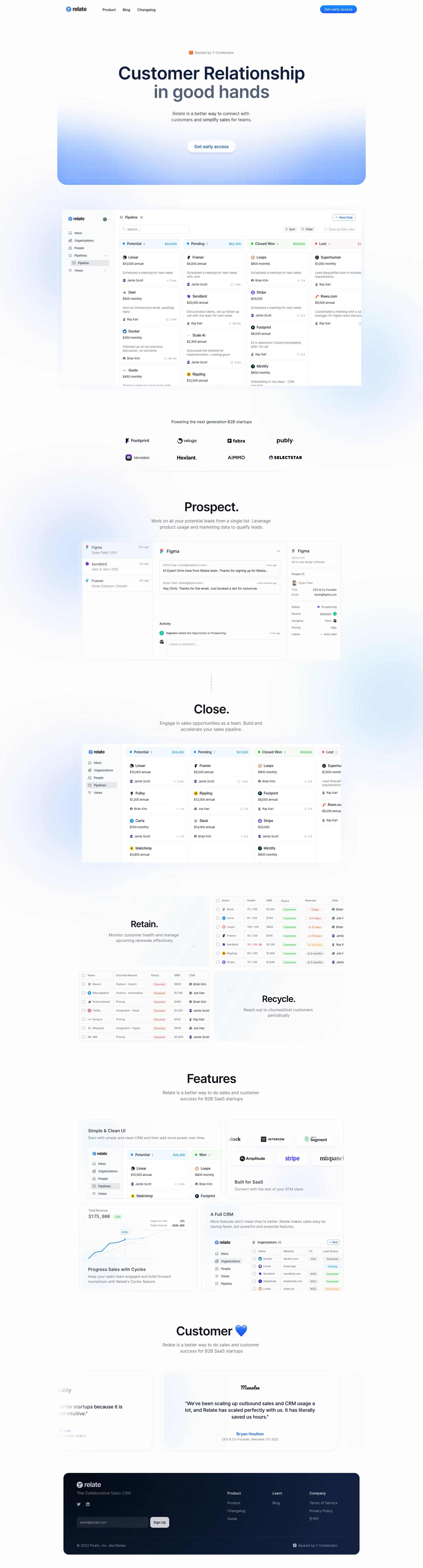 Relate Landing Page Example: Relate is a full, simple sales CRM platform that lets you bring your entire team together to collaborate on sales, customer support, and customer success.