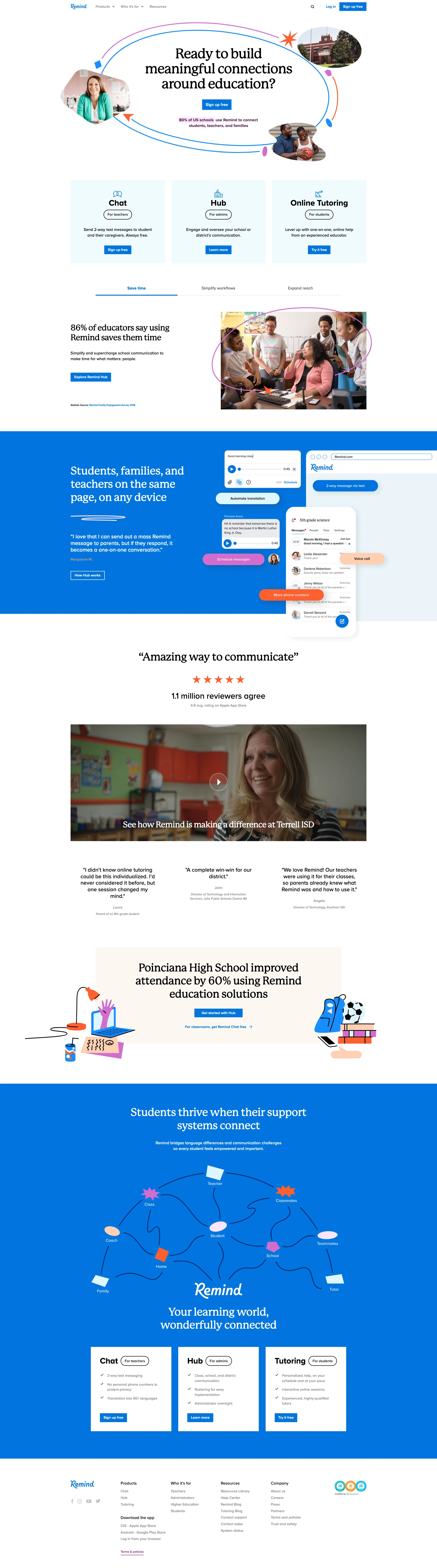 Remind Landing Page Example: Remind is the best education communication platform. A solution built for educators, administrators, students & parents in mind.