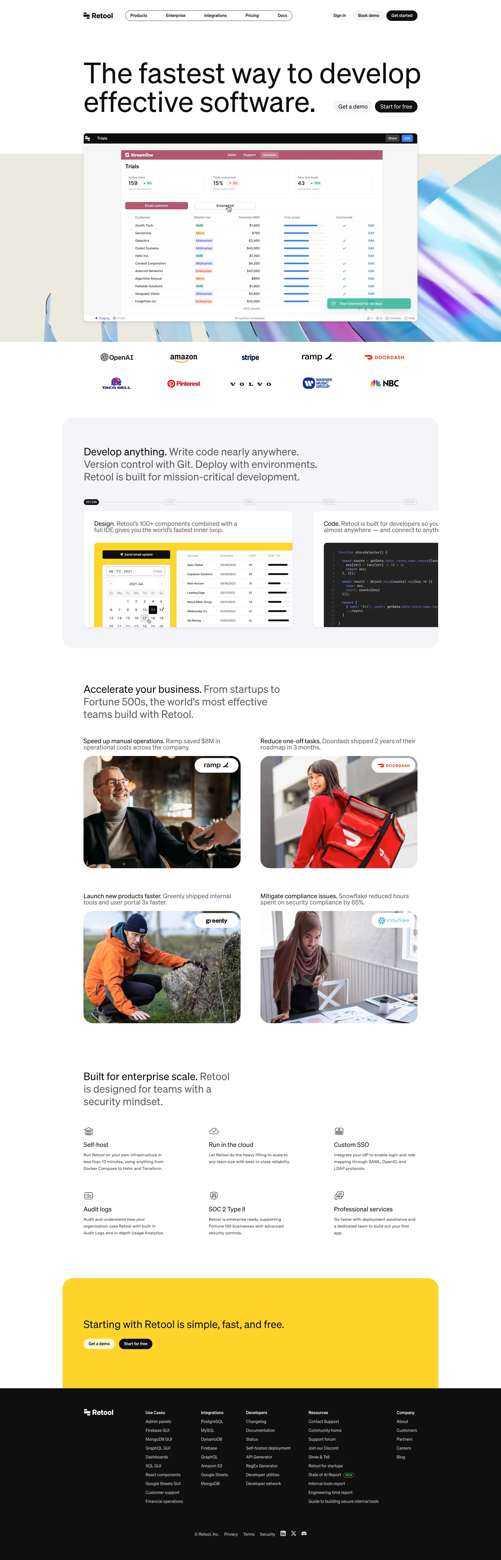 Retool Landing Page Example: Retool is the fastest way to build effective business software. Use Retool's building blocks to develop apps and workflow automations that connect to your databases and APIs, instantly.