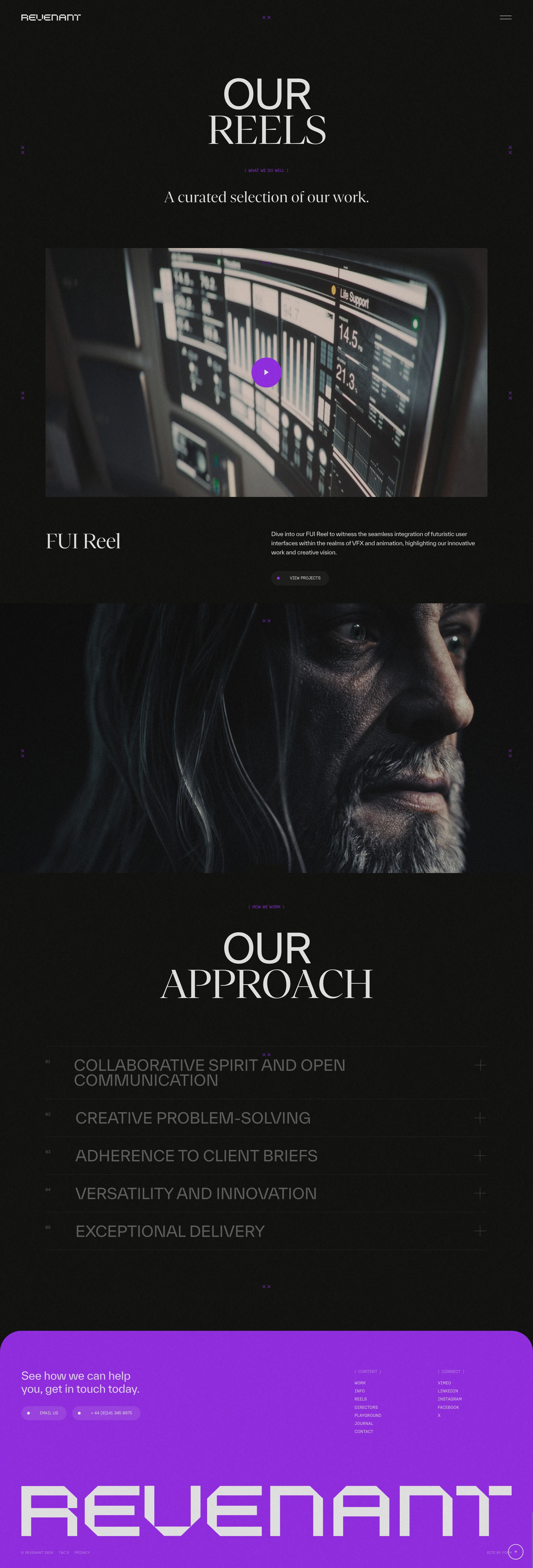 Revenant Landing Page Example: Revenant is a multi-disciplinary creative animation studio, working with production companies and global brands to produce beautiful digital and immersive virtual experiences