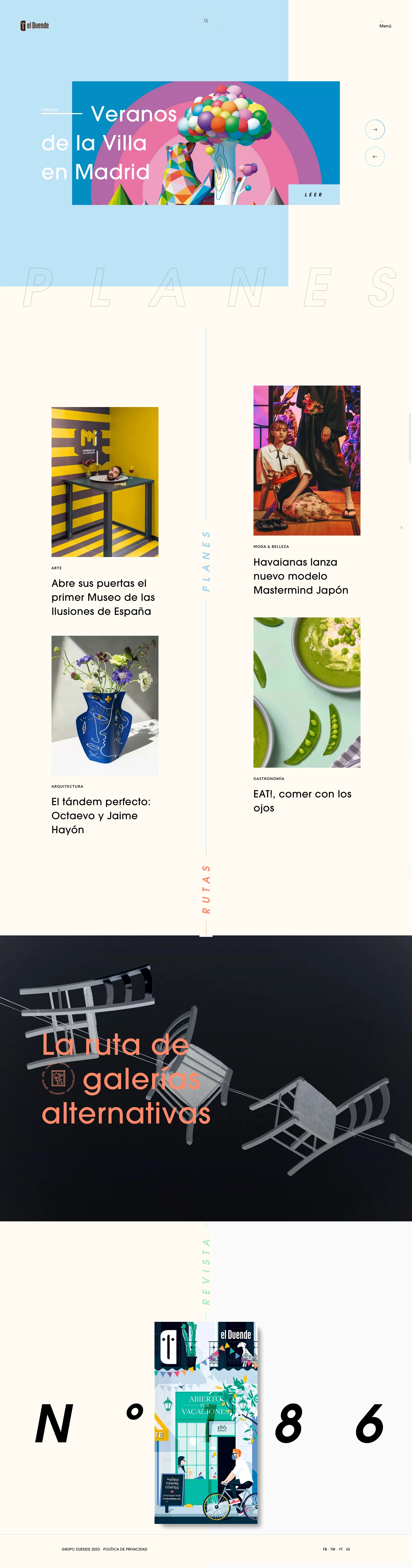 Revista El Duende Landing Page Example: Cultural magazine that has been distributed in Madrid since 1998. Each edition deals with a topic in a monographic way, always with a twist and different formats.