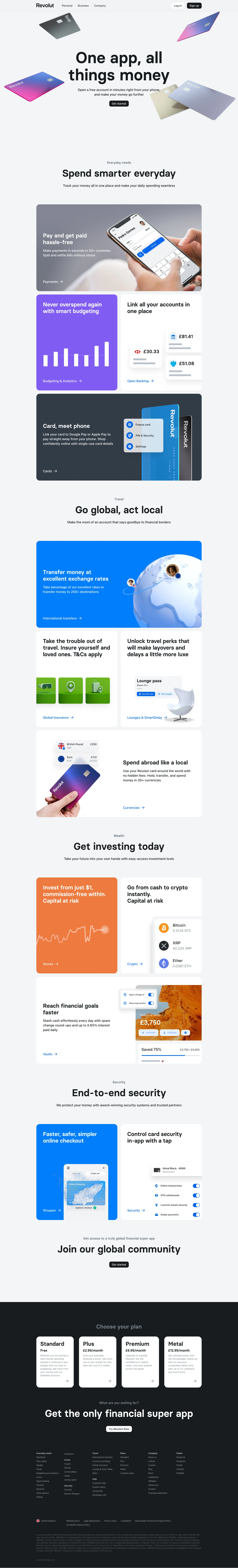 Revolut Landing Page Example: One app, all things money. Open a free account in minutes right from your phone, and make your money go further.
