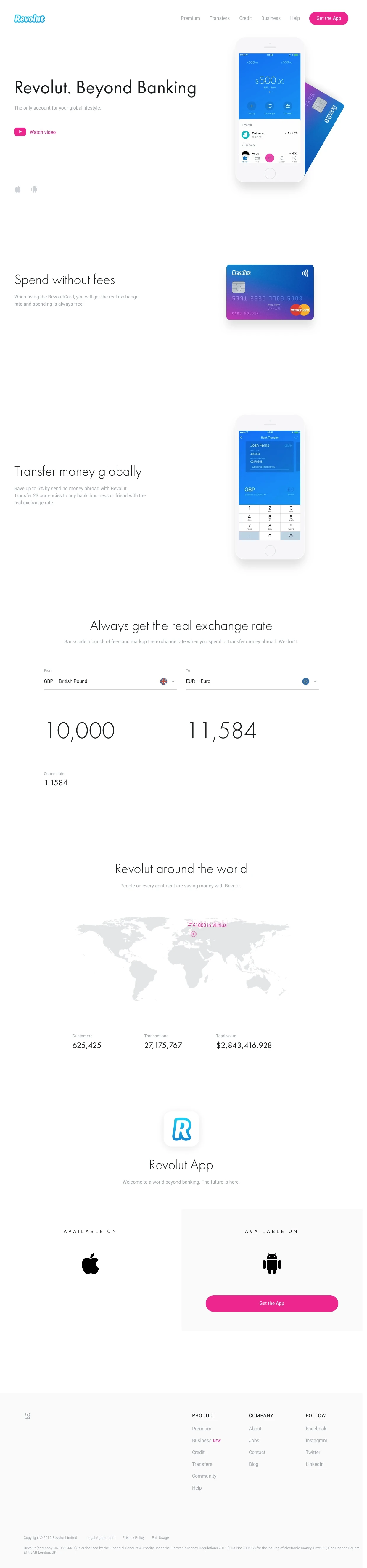 Revolut Landing Page Example: We’re building a 21st century banking alternative designed for your global lifestyle. It’s like having a local bank account wherever you are.