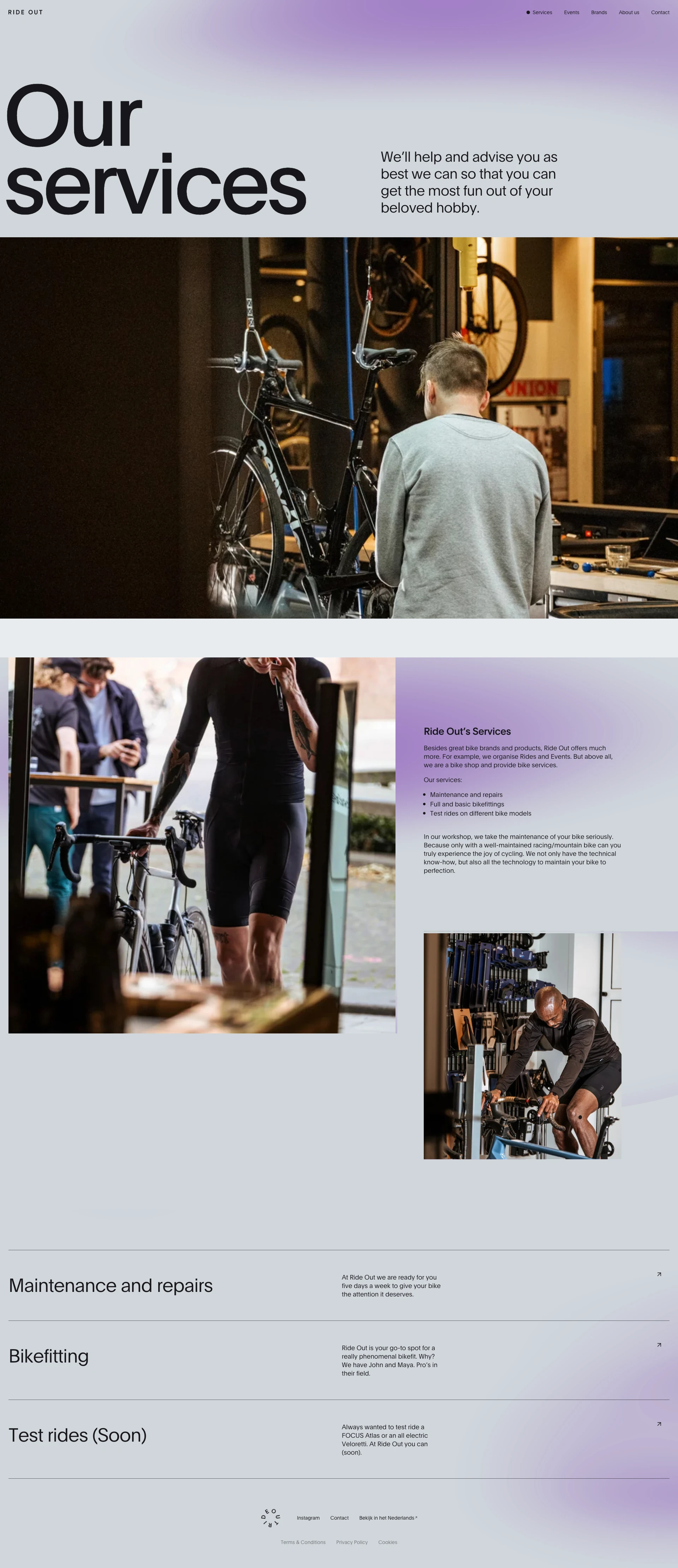 Ride Out Amsterdam Landing Page Example: We’re an experimental place that exists to inspire people to discover their passion for bikes, their cycling tribe and their unique version of freedom.