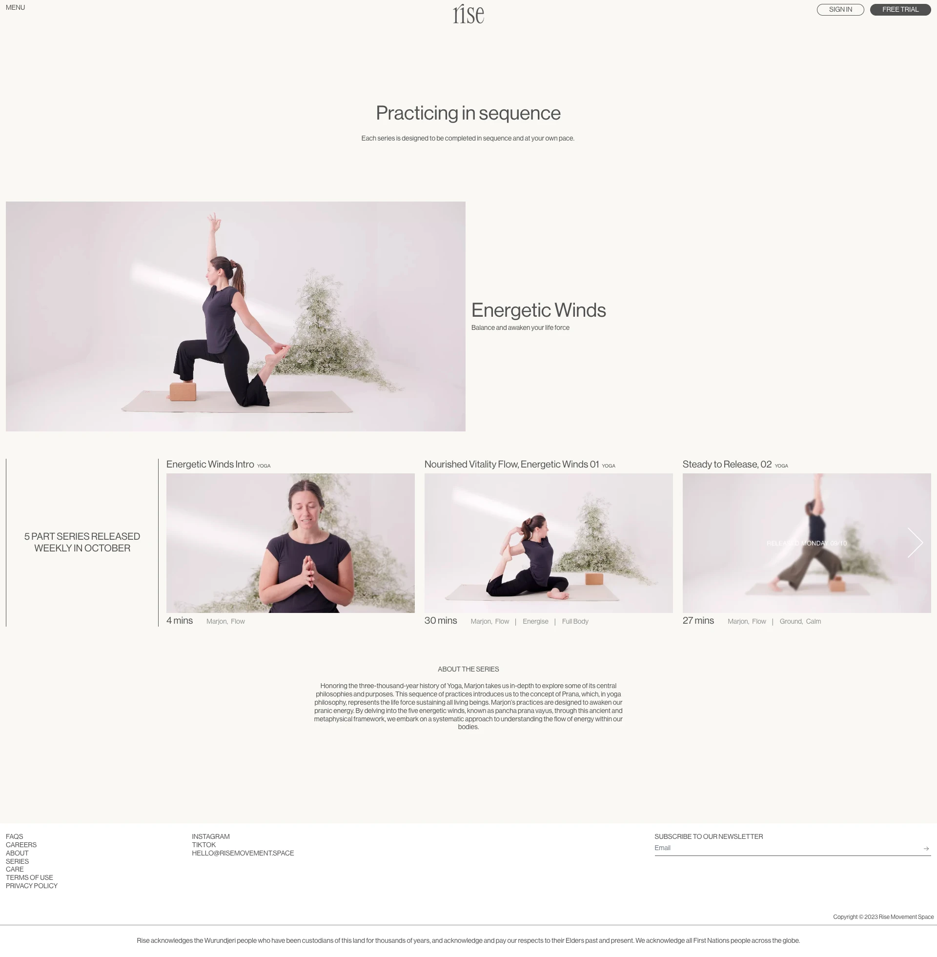 Rise Landing Page Example: Rise is an online wellness and fitness platform linking movement to mindfulness. Our holistic approach emphasises the mind-body connection, inviting awareness, exploration and curiosity into the ways we experience our bodies. This is a space to enliven the senses, create rituals and move deeper.