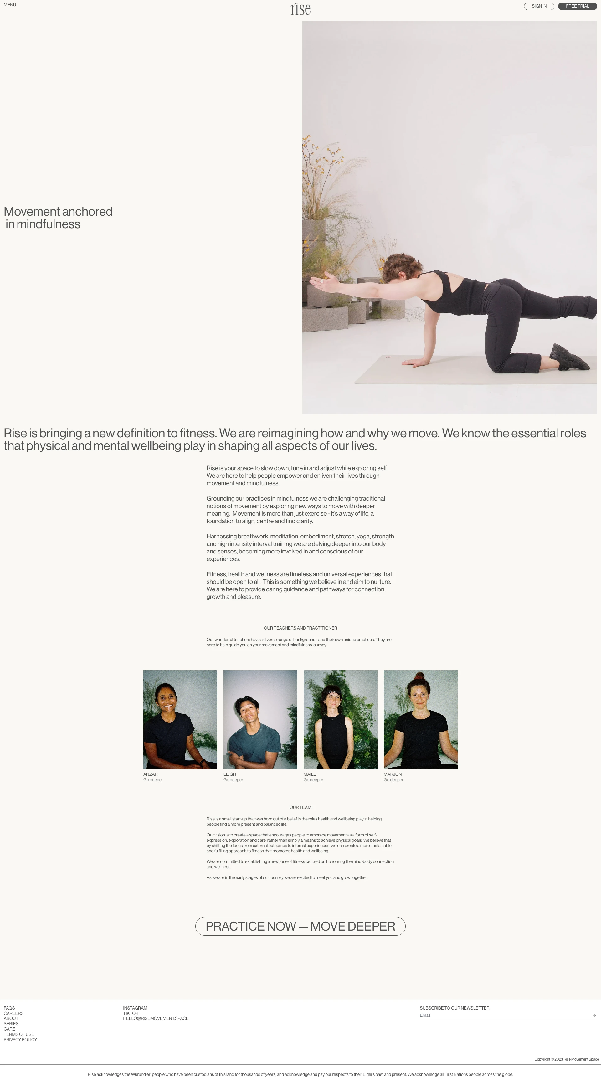 Rise Landing Page Example: Rise is an online wellness and fitness platform linking movement to mindfulness. Our holistic approach emphasises the mind-body connection, inviting awareness, exploration and curiosity into the ways we experience our bodies. This is a space to enliven the senses, create rituals and move deeper.