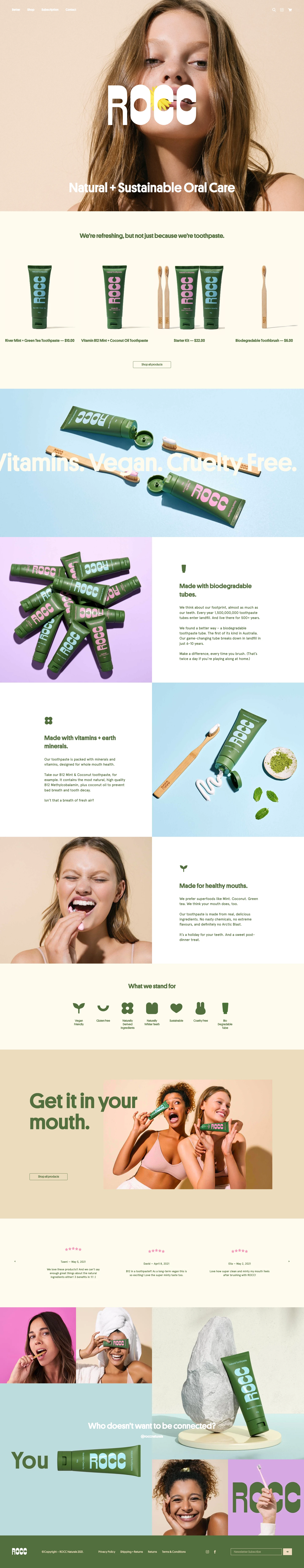 Rocc Naturals Landing Page Example: Natural + Sustainable Oral Care.