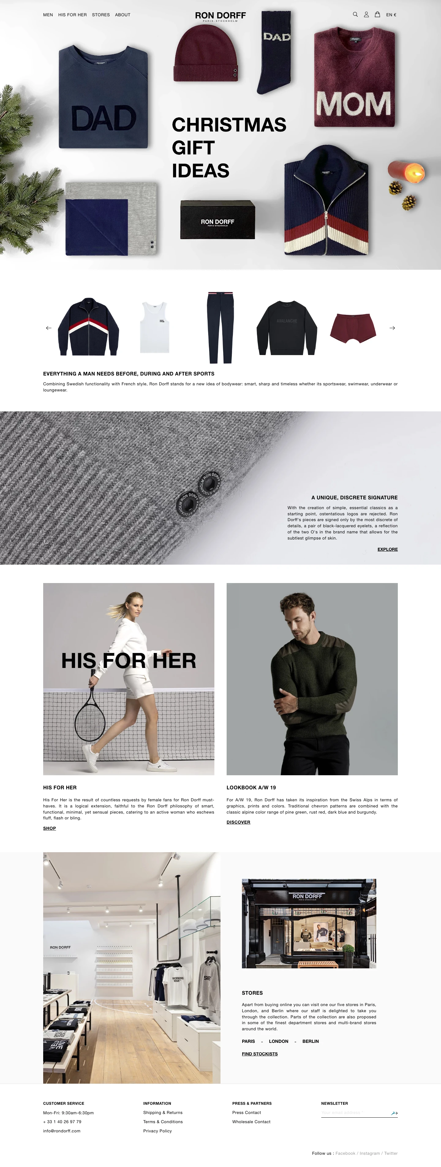 Ron Dorff Landing Page Example: Combining Swedish functionality with French style, Ron Dorff stands for a new idea of bodywear: smart, sharp and timeless whether its sportswear, swimwear, underwear or loungewear.