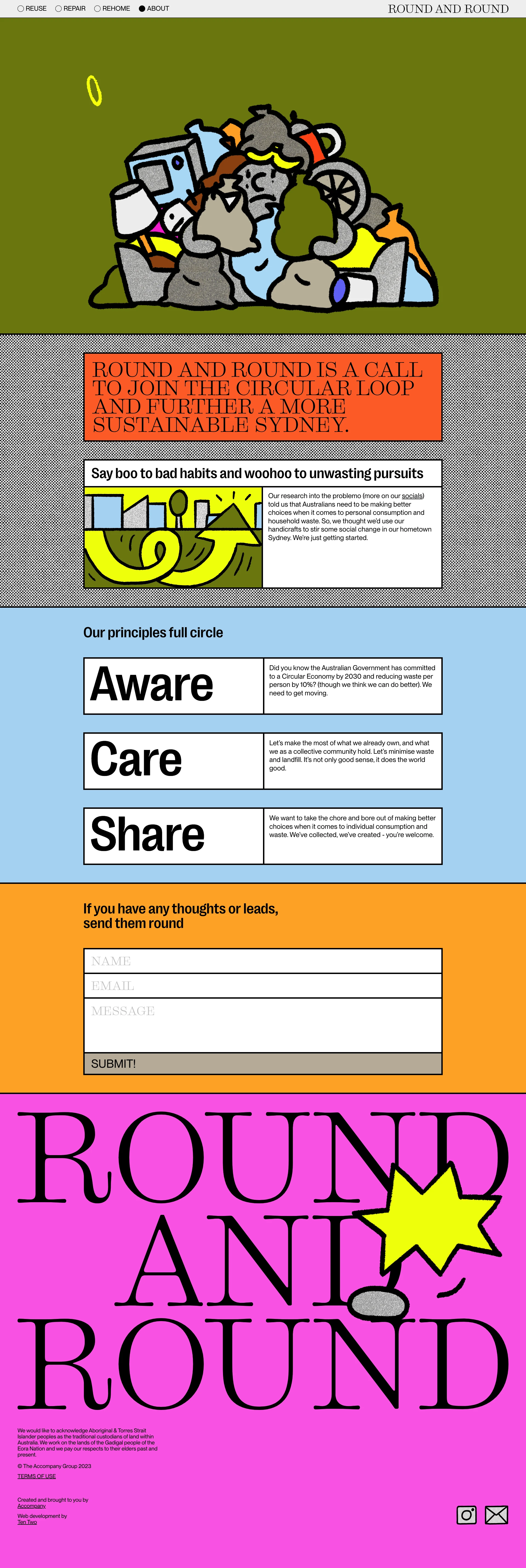 Round Round Landing Page Example: A resource for better ways and better days. A residential round-up of circular Sydney.