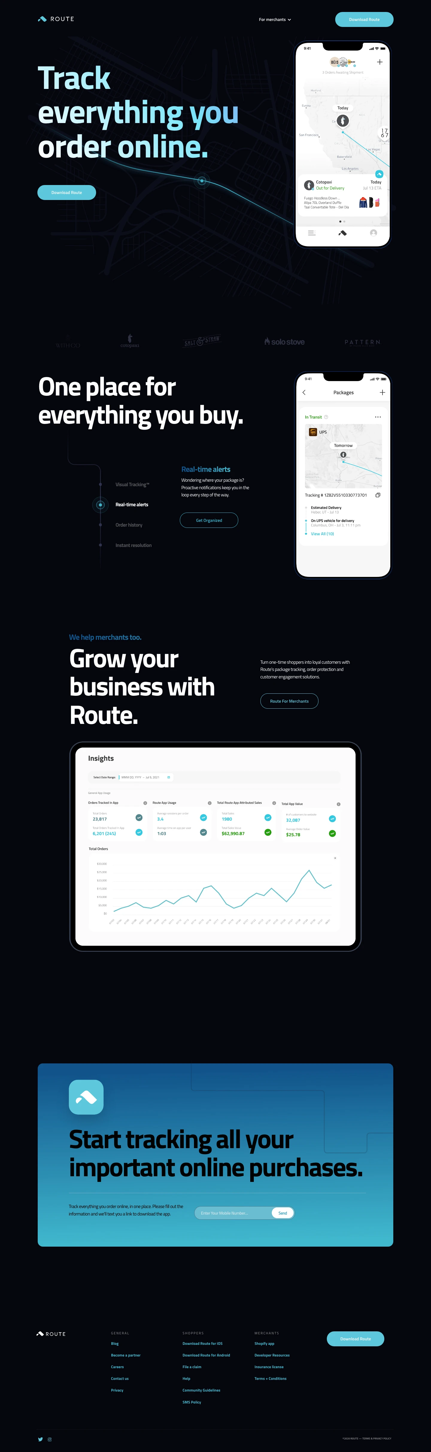 Route Landing Page Example: Welcome to the game changing, modern way to discover the worlds coolest brands. Track, manage, discover and shop direct all in one place.