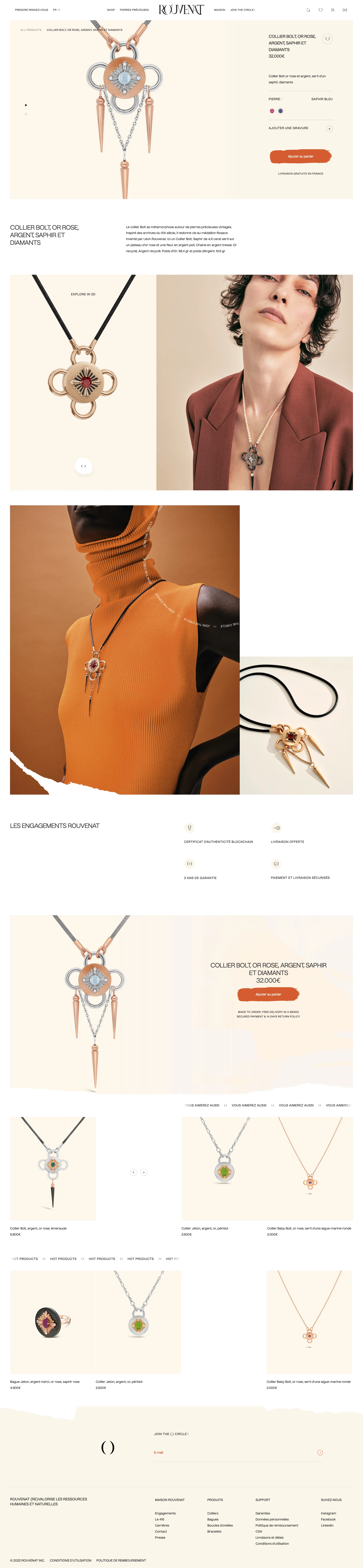 Rouvenat Landing Page Example: Rouvenat, circular jewelry: vintage stones, recycled gold, new jewelry made in France.