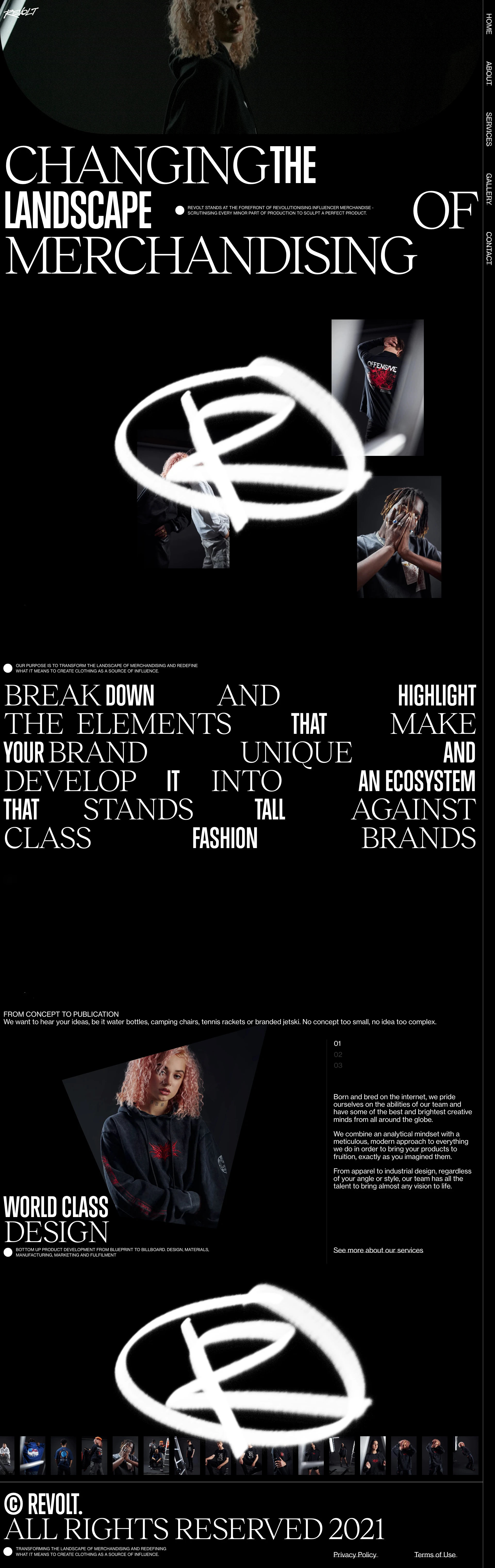 Revolt Landing Page Example: Changing the Landscape of Merchandising. Revolt stands at the forefront of revolutionising influencer merchandise - scrutinising every minor part of production to sculpt a perfect product.