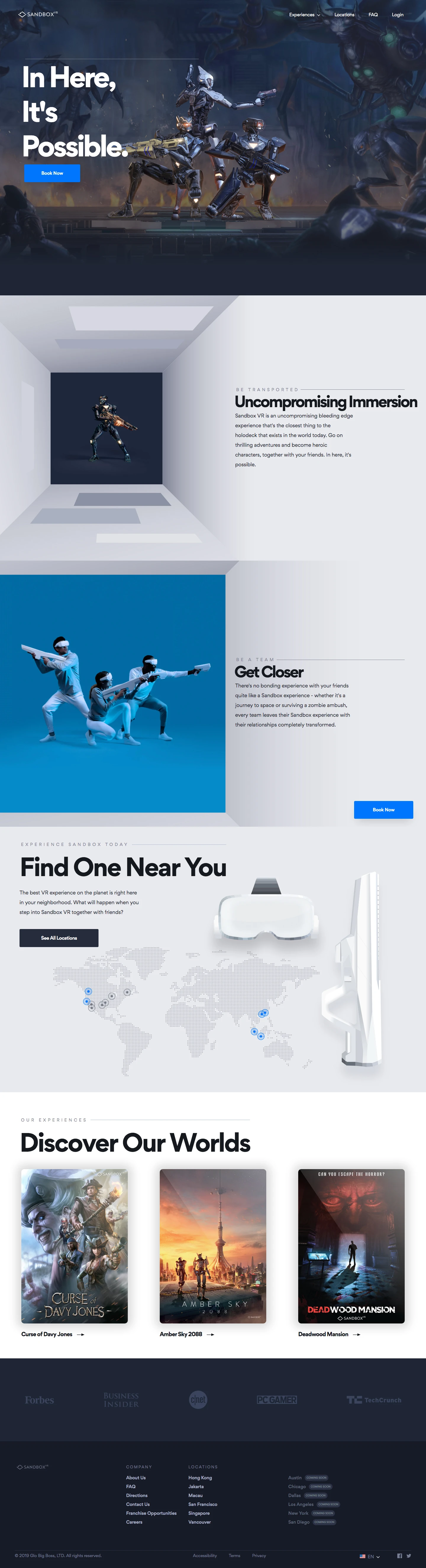 Sandbox VR Landing Page Example: Sandbox VR is the best VR experience in the world, period. You haven't experienced anything like this, we guarantee it.