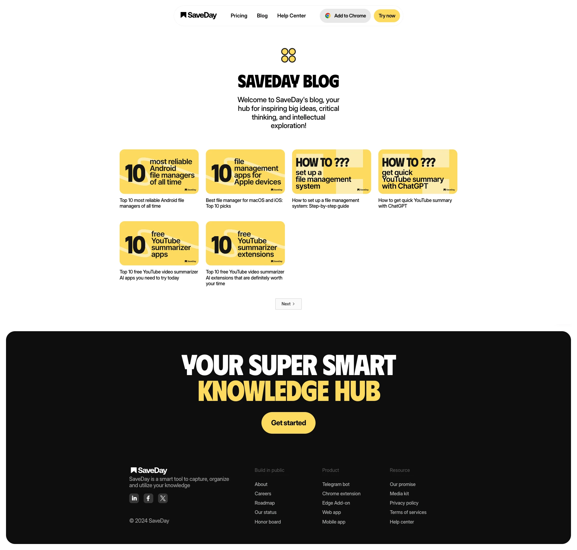SaveDay Landing Page Example: Your super smart Knowledge Hub. SaveDay is a smart tool to capture, organize and utilize your knowledge.