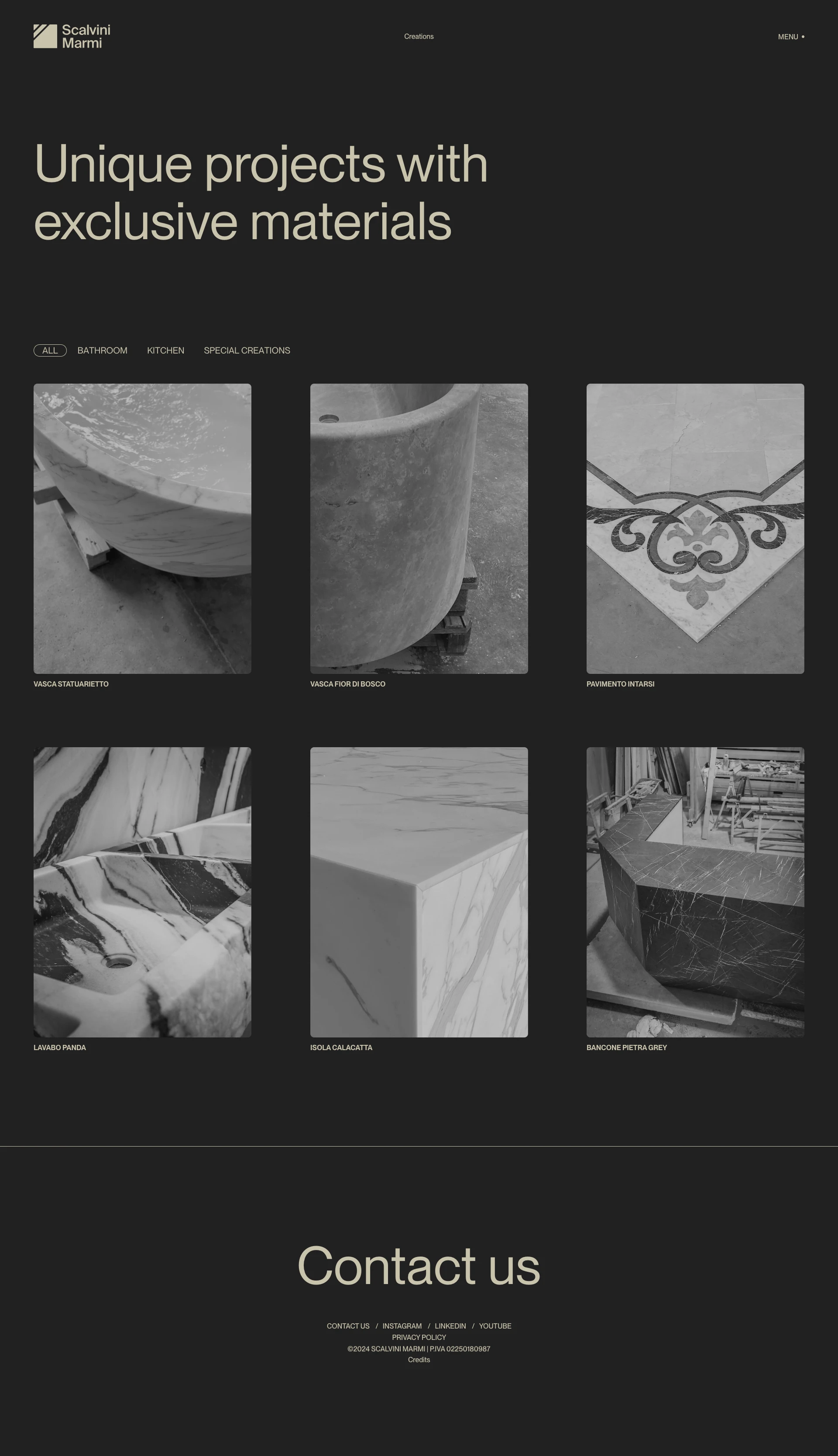 Scalvini Marmi Landing Page Example: Scalvini Marmi places the art of marble at the service of architecture, design, and interiors. Discover how our marble transforms spaces into works of art.