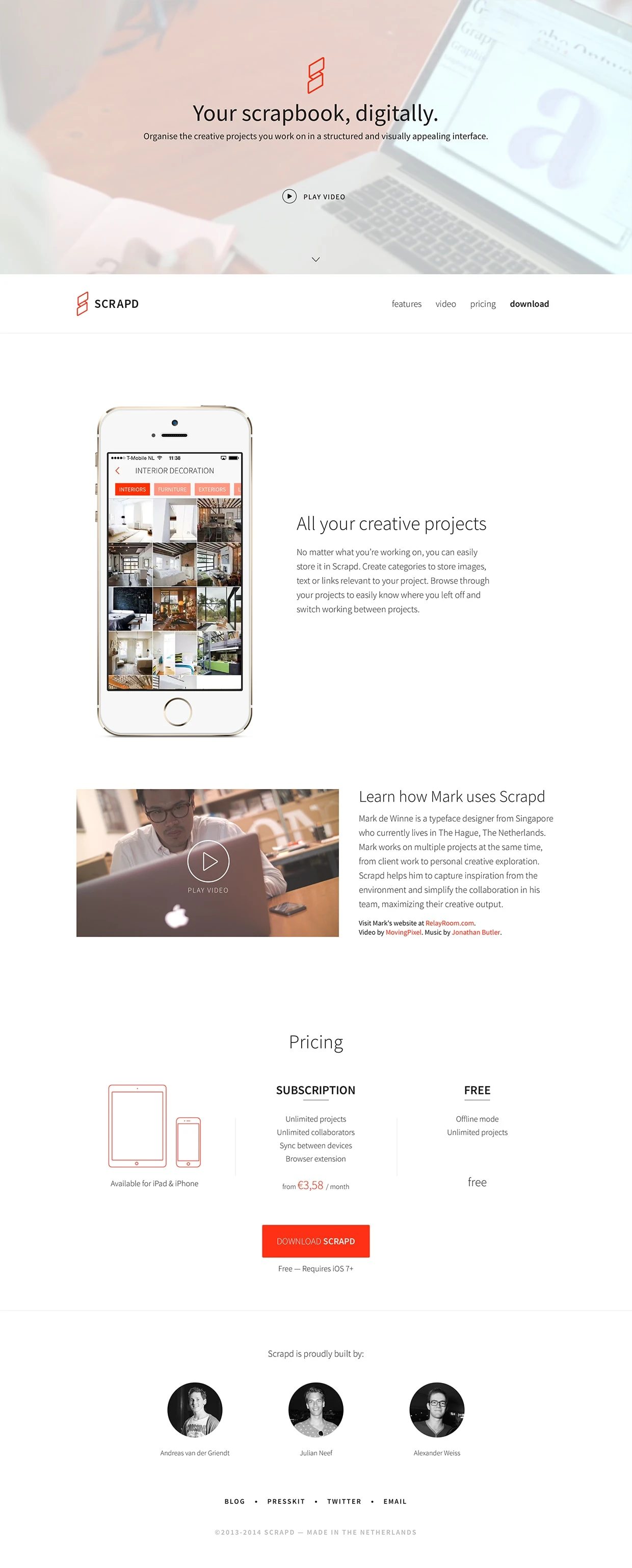 Scrapd Landing Page Example: Organise the creative projects you work on in a structured and visually appealing interface.