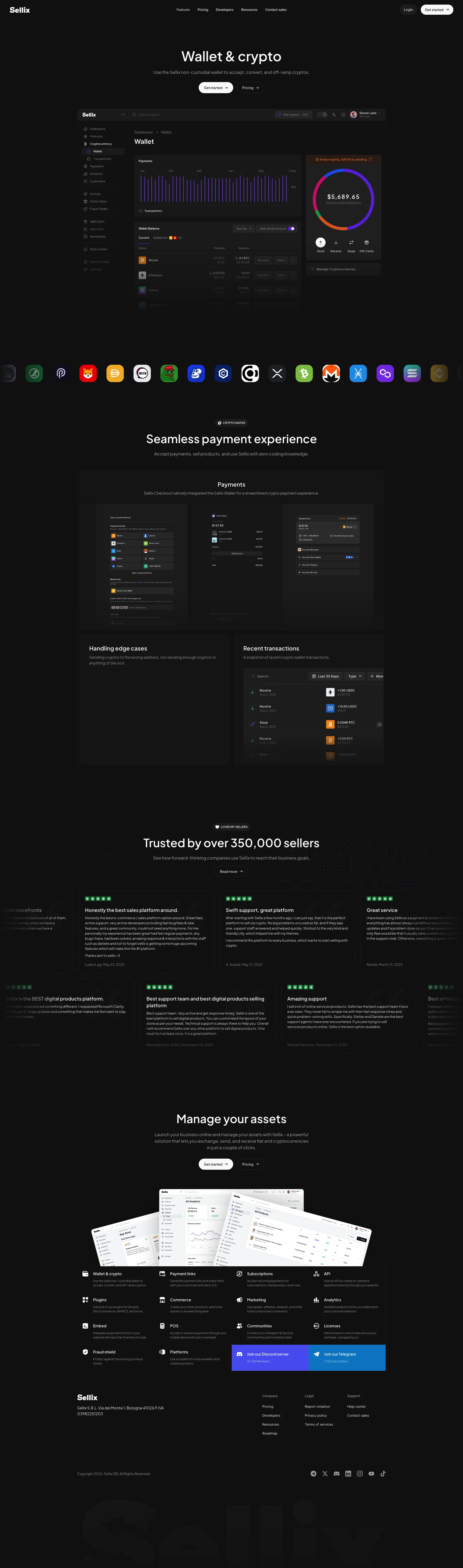 Sellix Landing Page Example: Seamlessly manage your financial assets with platform. Accept payments, convert between cryptocurrencies and fiat, securely custody your funds and create your online store from scratch. Sellix provides a unified experience for handling both digital and traditional assets.