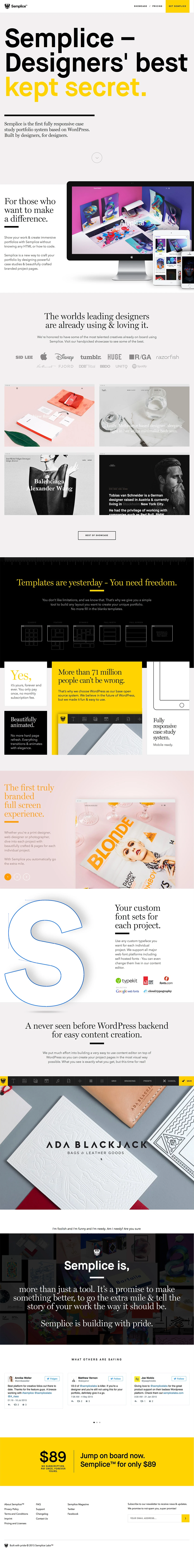 Semplice Landing Page Example: With Semplice you can build fully responsive case studies & custom branded project pages with just a few clicks.
