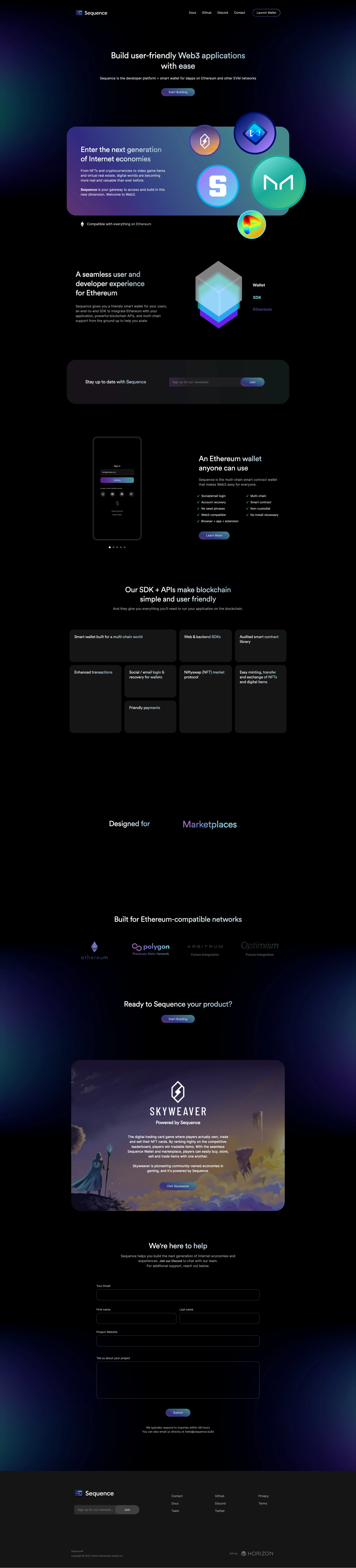Sequence Landing Page Example: Build user-friendly Web3 applications with ease. Sequence is the developer platform + smart wallet for dapps on Ethereum and other EVM networks.