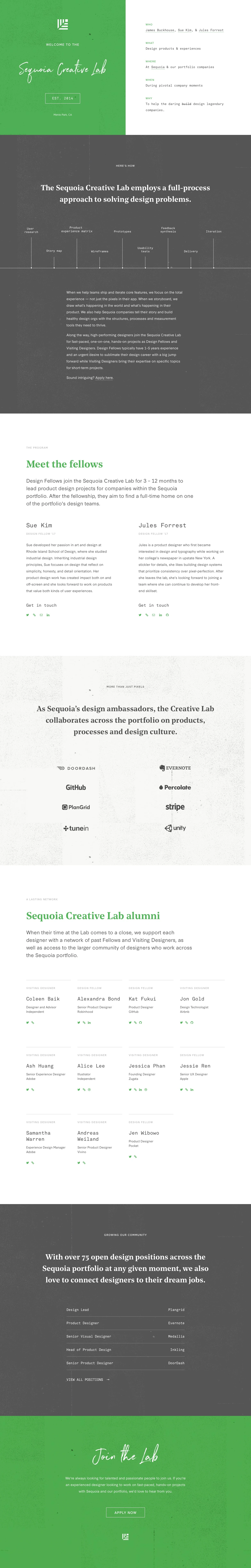 Sequoia Creative Lab Landing Page Example: The Sequoia Creative Lab designs products and experiences for Sequoia and its portfolio.