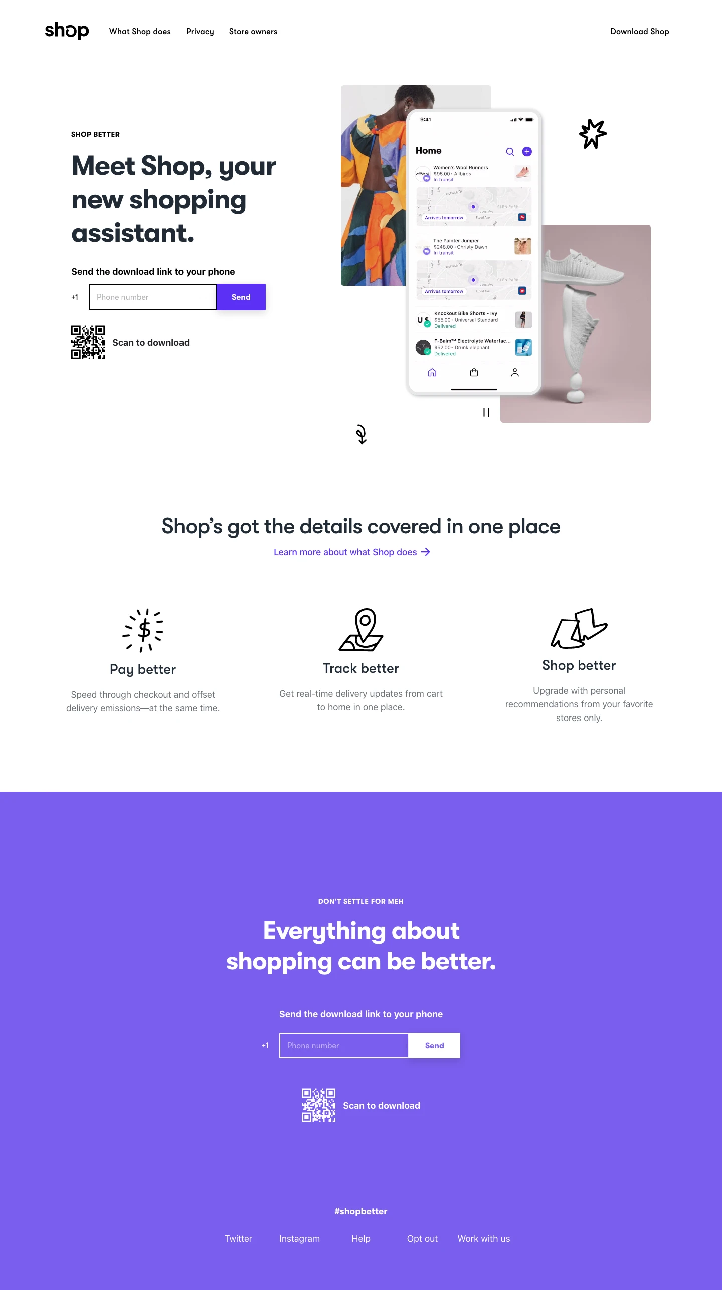 Shop Landing Page Example: Shop is a new online shopping assistant that makes every part of your experience better.