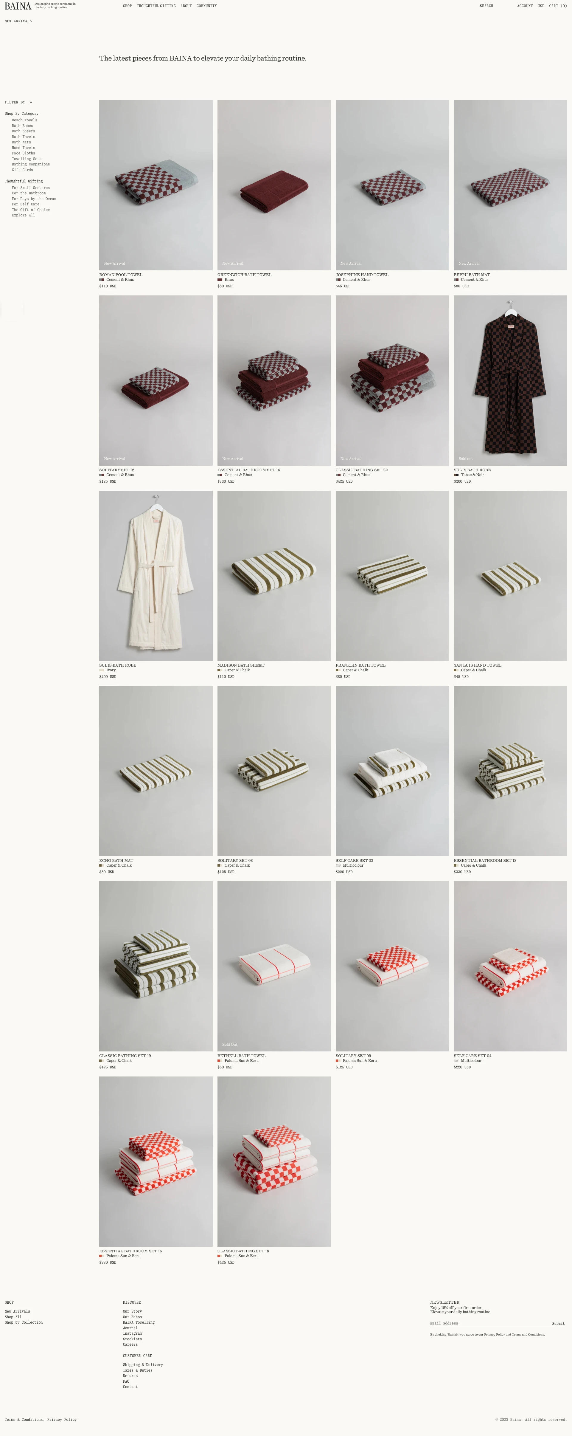 BAINA Landing Page Example: Designed to create ceremony in the daily bathing routine. Shop BAINA's collection of luxury towels. Designed in the Antipodes and made in Portugal from 100% GOTS certified organic cotton.