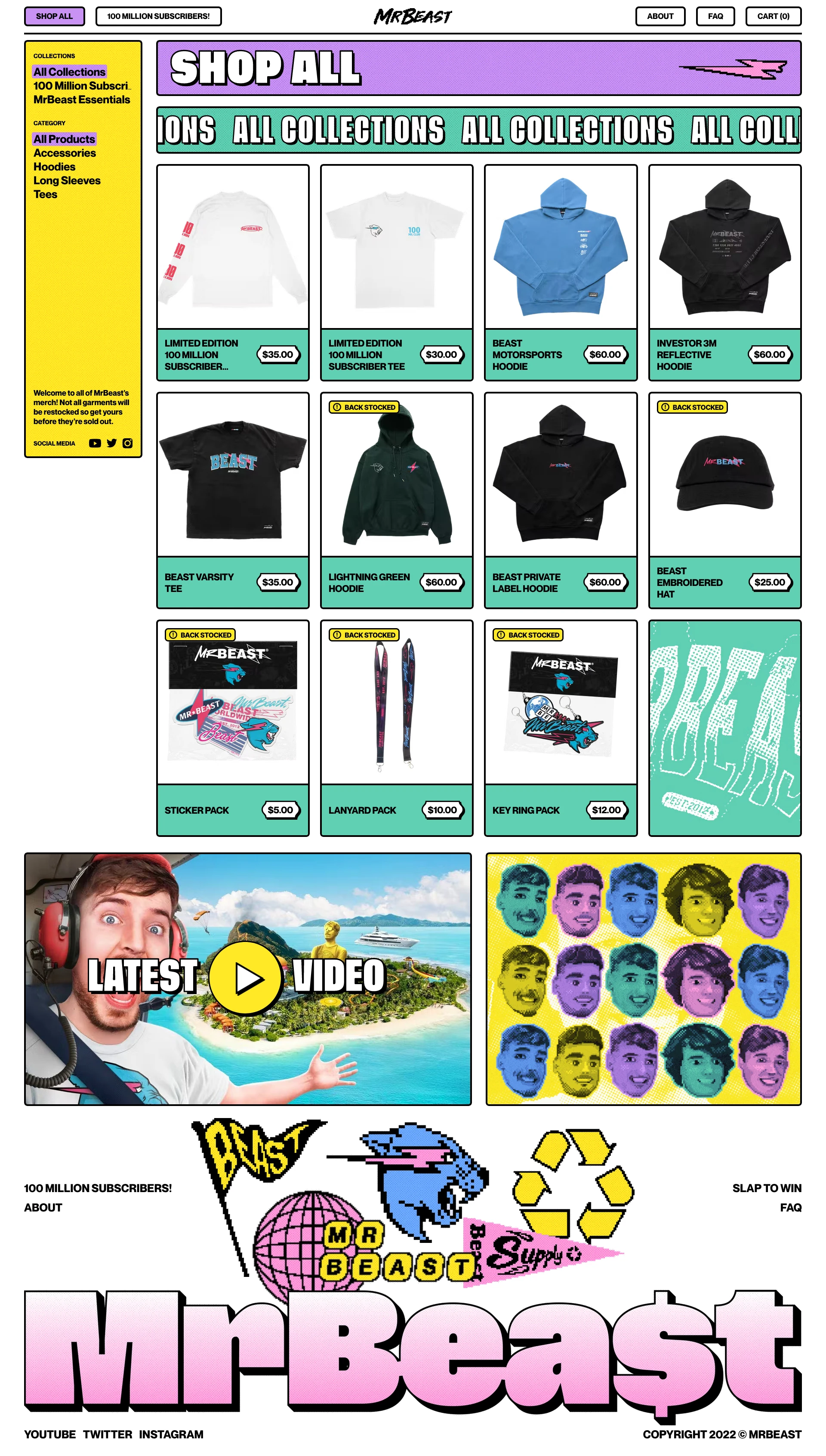 ShopMrBeast Landing Page Example: Jimmy Donaldson, more commonly known as MrBeast, is an American YouTuber from Greenville, North Carolina. He has been making videos for almost 10 years now, branching into all kinds of content. He has forged a YouTube legacy around his extreme stunt videos and overwhelming generosity.