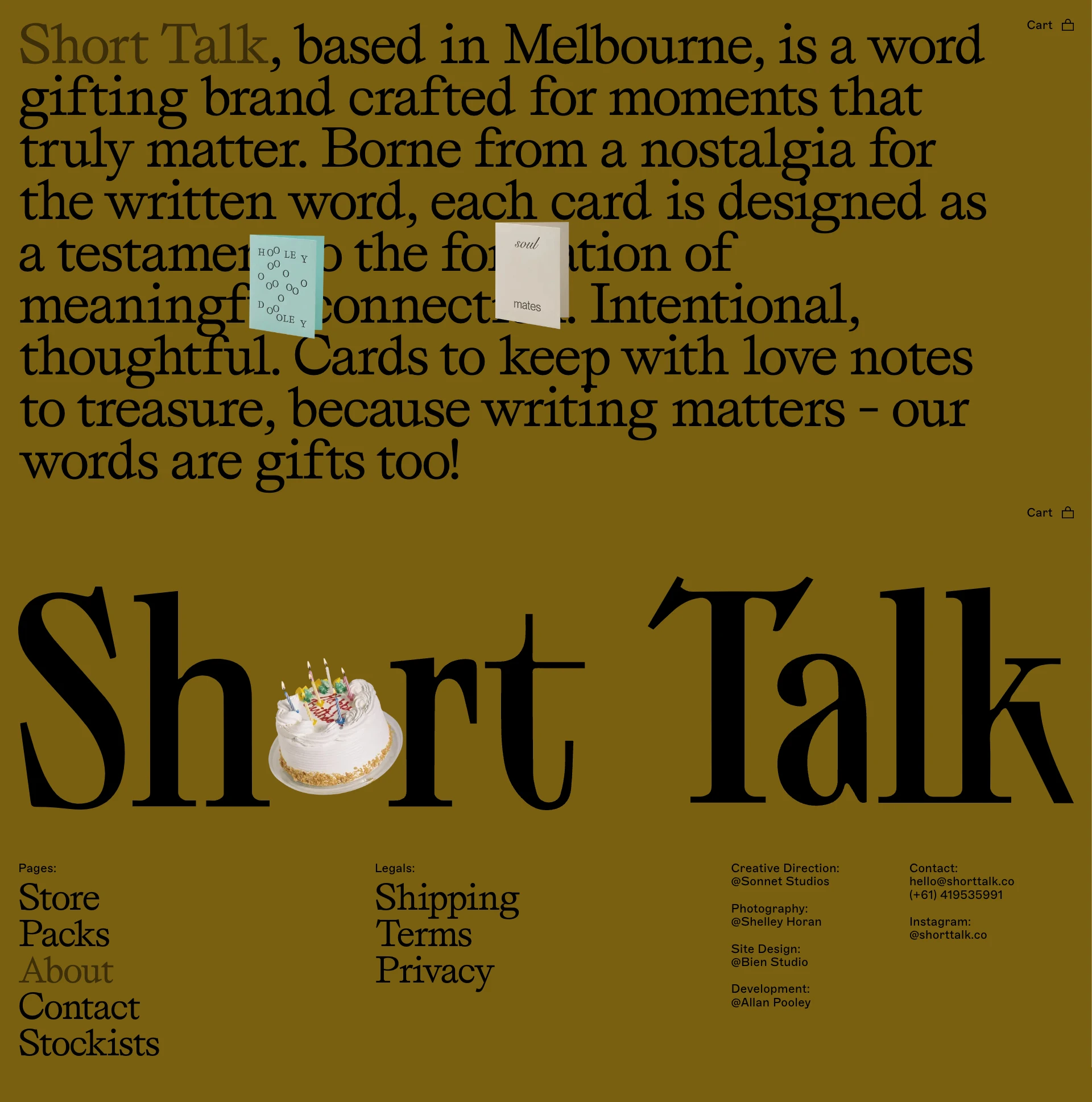 Short Talk Landing Page Example: Short Talk, based in Melbourne, is a word gifting brand crafted for moments that truly matter. Borne from a nostalgia for the written word, each card is designed as a testament to the formation of meaningful connection. Intentional, thoughtful. Cards to keep with love notes to treasure, because writing matters - our words are gifts too!