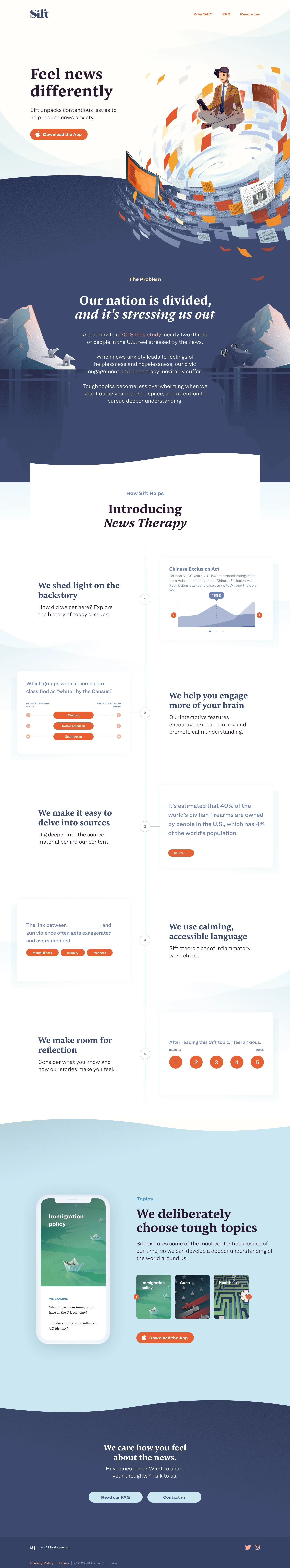 Sift Landing Page Example: Sift unpacks contentious issues to help reduce news anxiety
