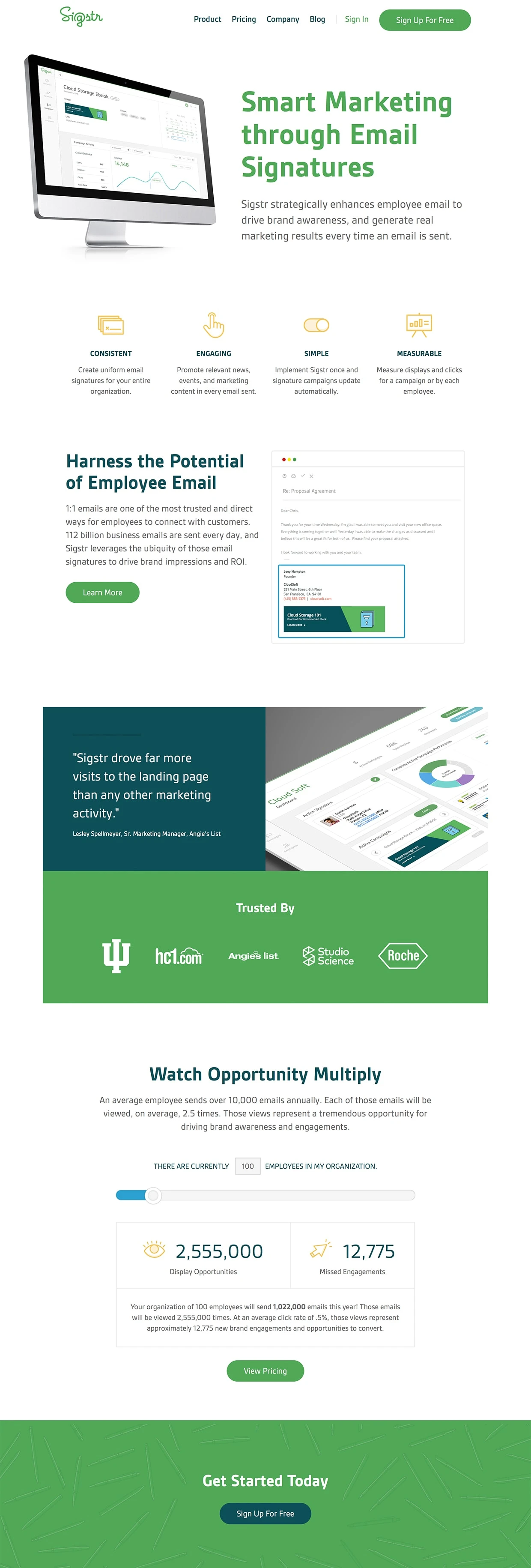 Sigstr Landing Page Example: Smart Marketing through Email Signatures
