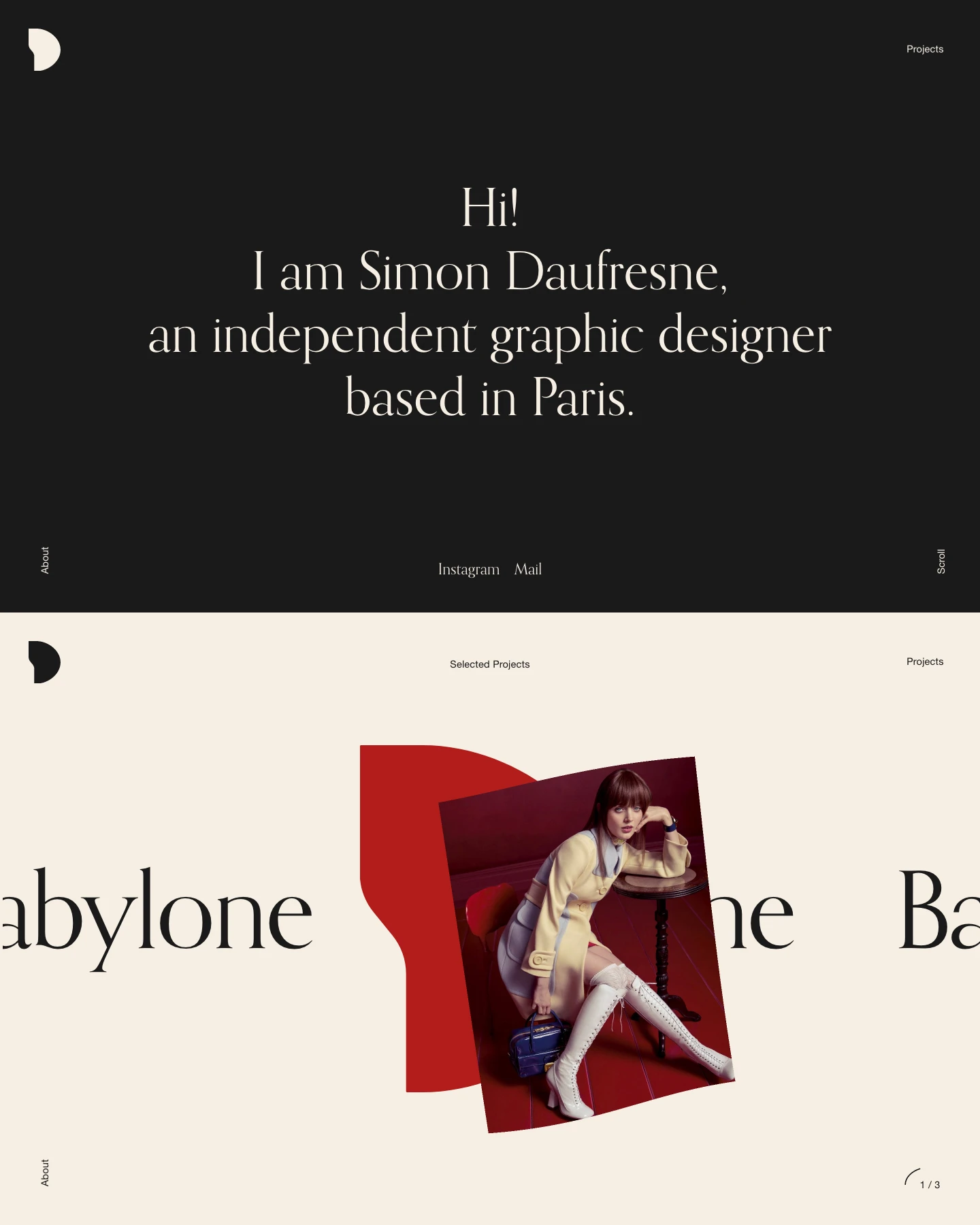 Simon Daufresne Landing Page Example: Hi! I am Simon Daufresne, an independent graphic designer based in Paris.