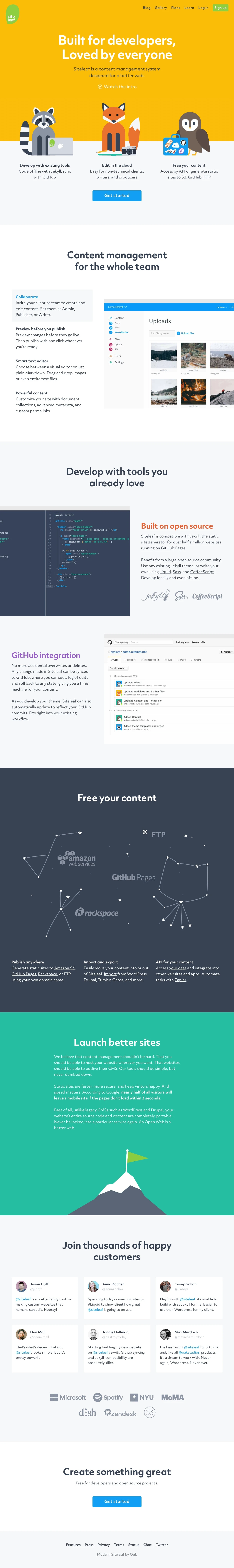 Siteleaf Landing Page Example: Content management system designed for a better web.
