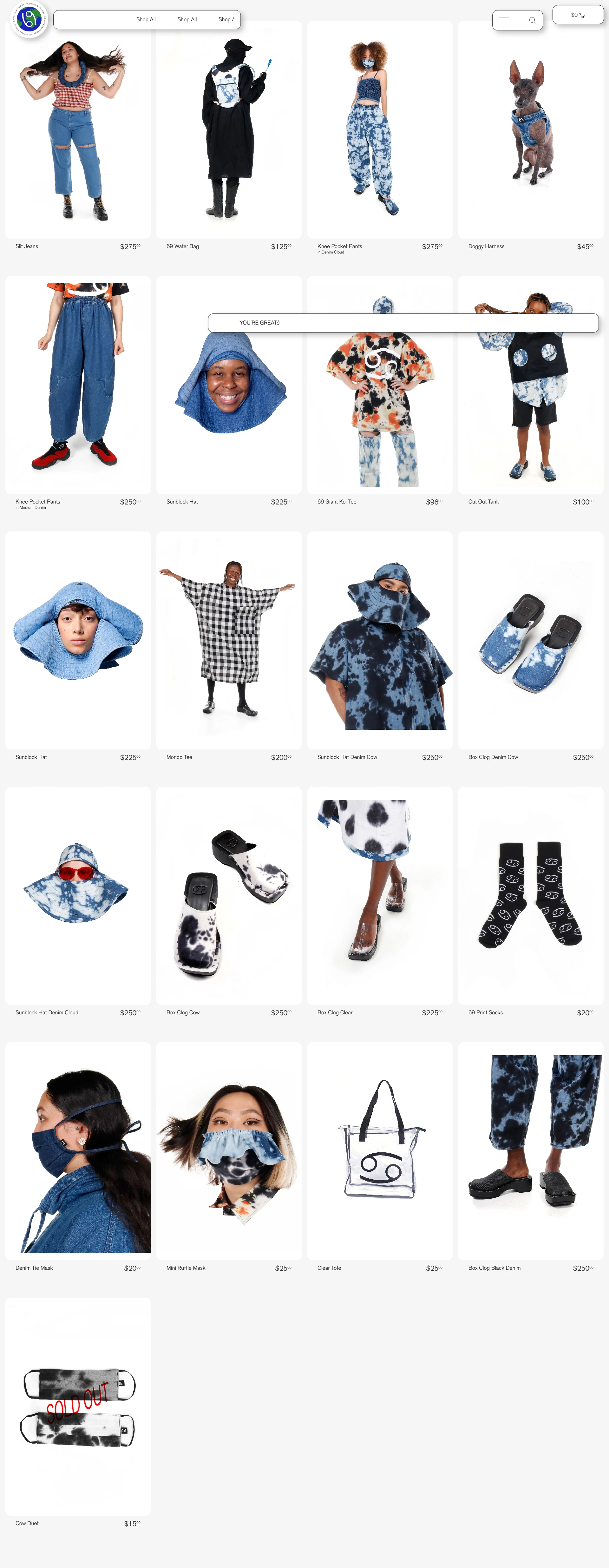 Sixty-Nine Landing Page Example: 69 is a non-demographic clothing brand based in Los Angeles, California.
