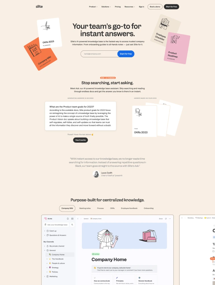 Slite Landing Page Design